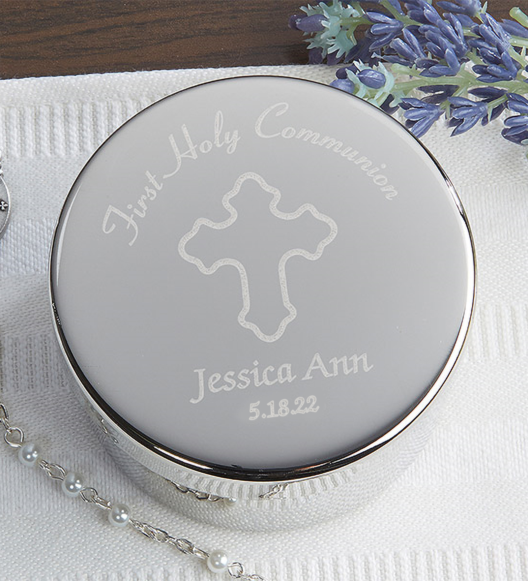 Communion Engraved Rosary Case