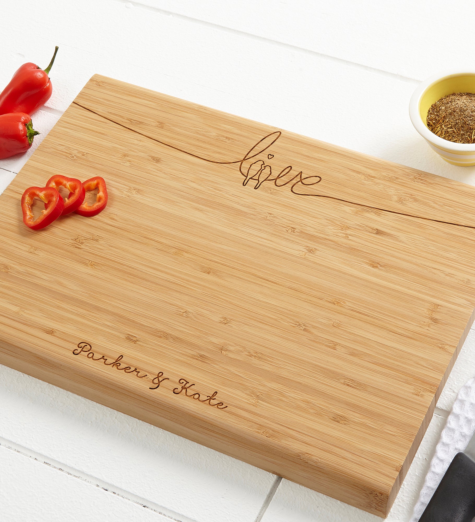 Lovebirds Personalized Bamboo Cutting Board