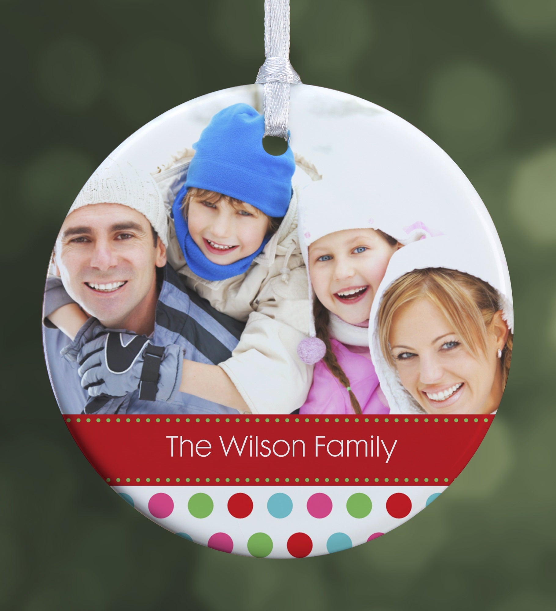 Polka Dot Christmas Personalized Photo Ornament