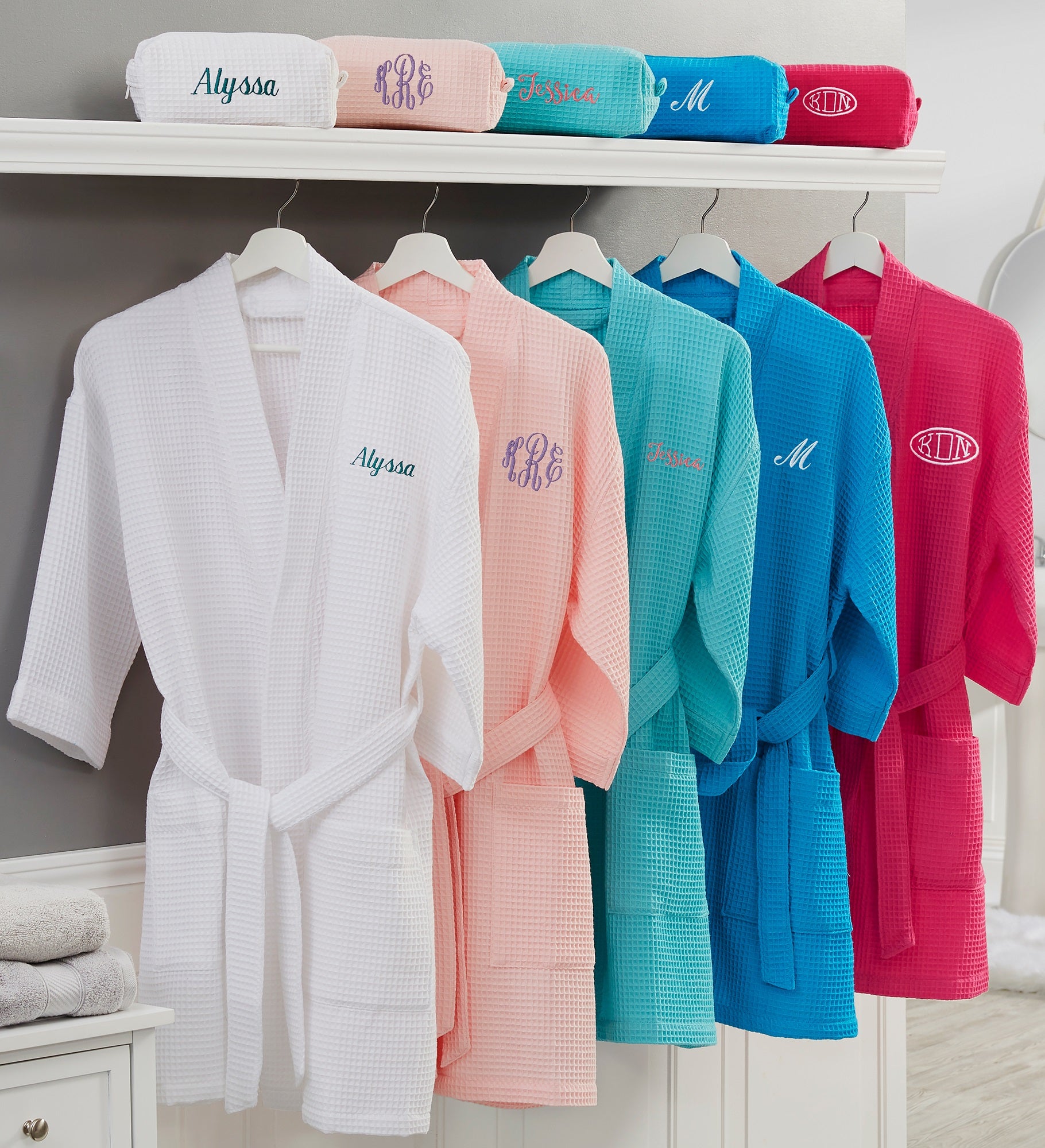 Embroidered Waffle Weave Kimono Robes