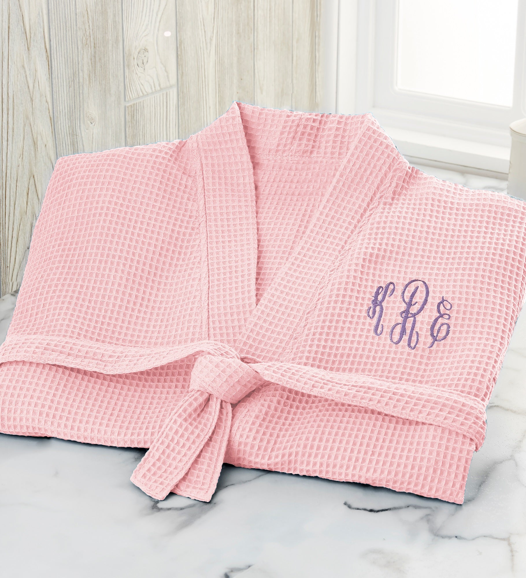 Embroidered Waffle Weave Kimono Robes