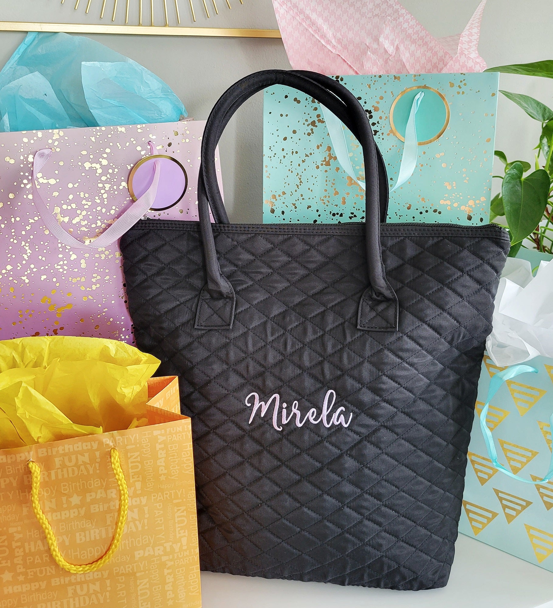 Embroidered Quilted Shoulder Bag