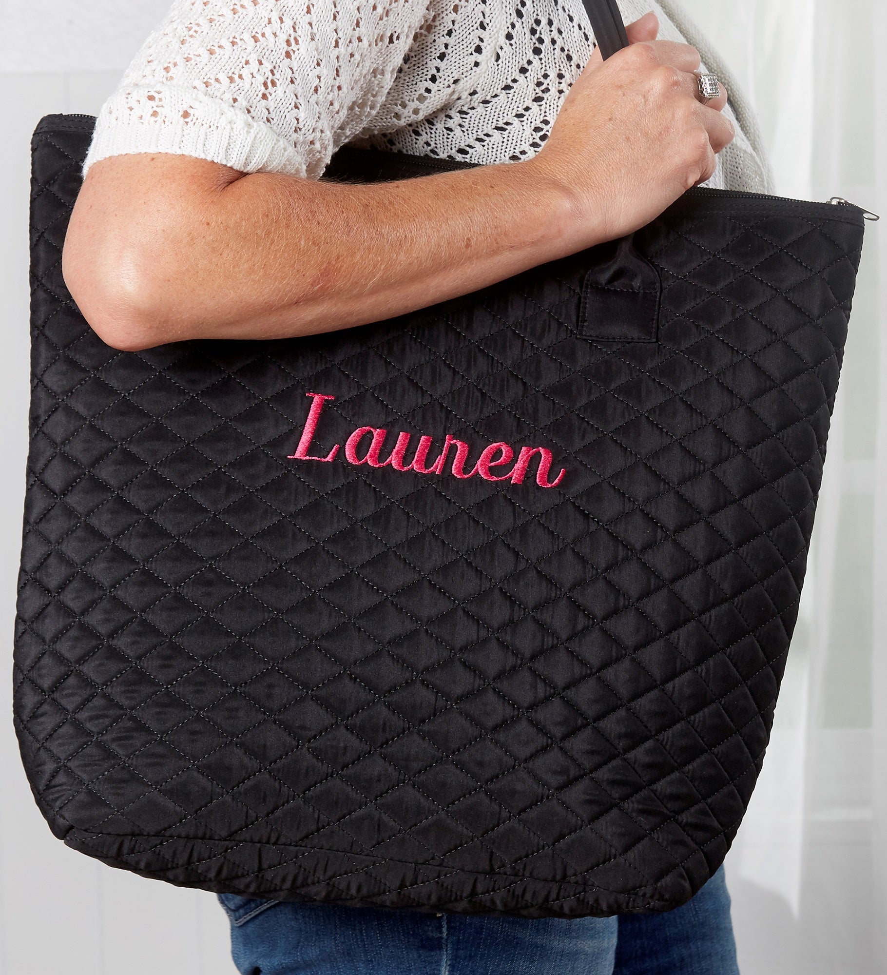 Embroidered Quilted Shoulder Bag