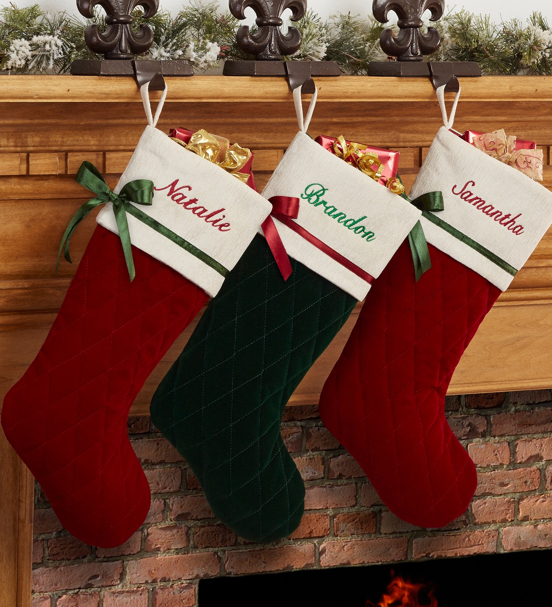 Winter Classic Personalized Quilted Stockings with Bow