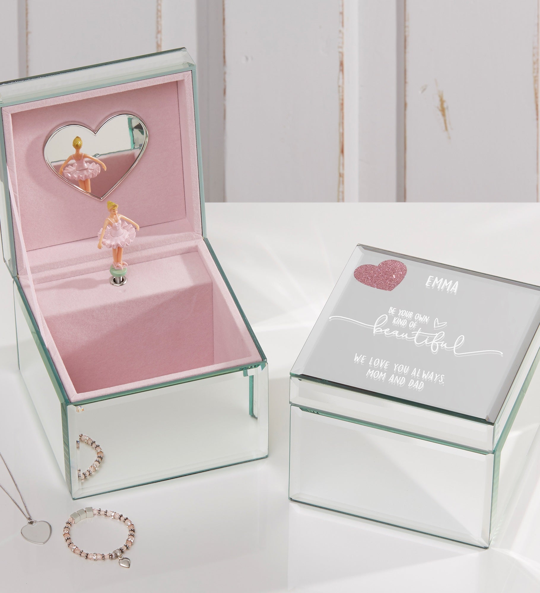 Her Heart Personalized Mirrored Ballerina Musical Jewelry Box