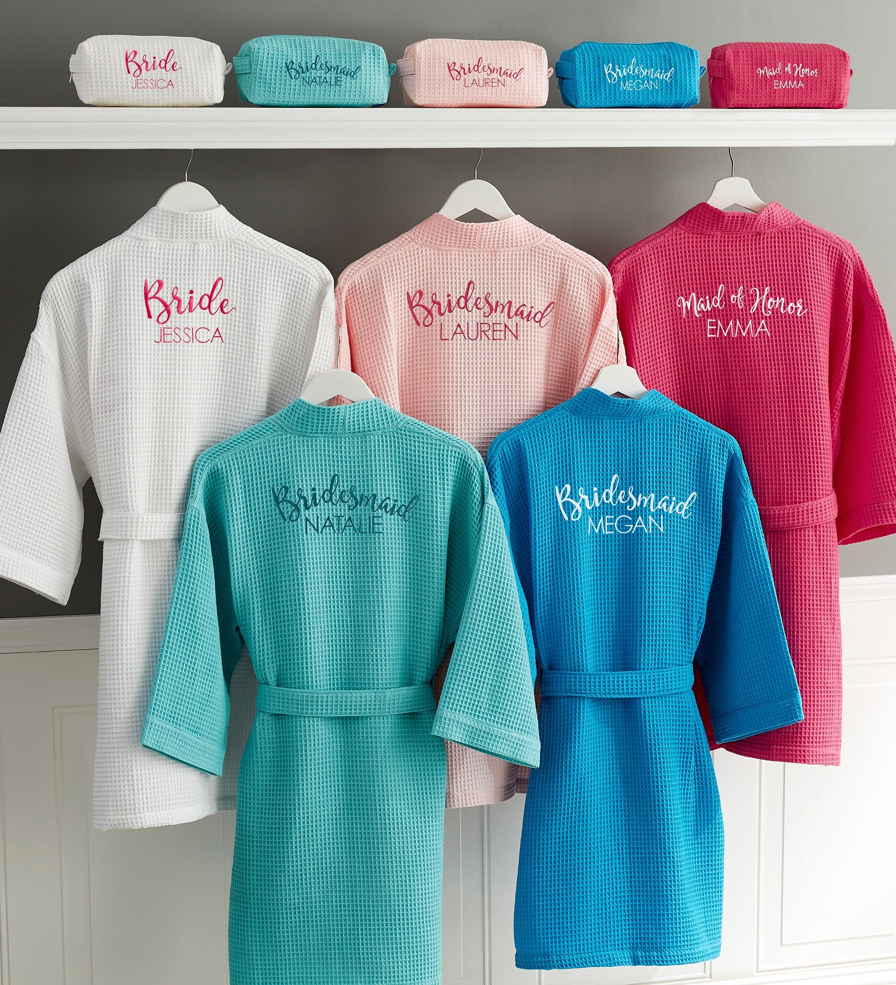 Bridal Party Embroidered Waffle Weave Kimono Robe