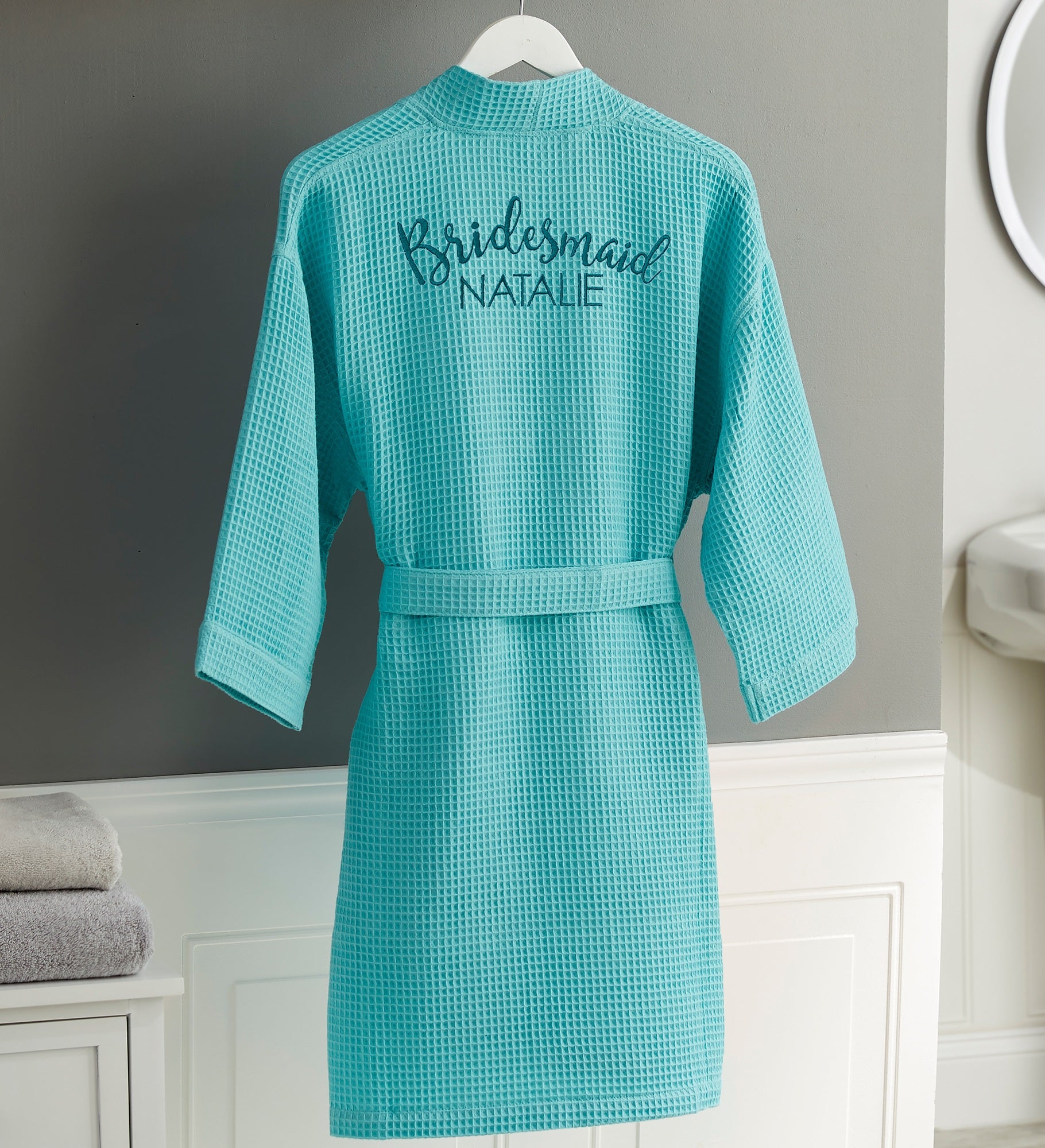 Bridal Party Embroidered Waffle Weave Kimono Robe