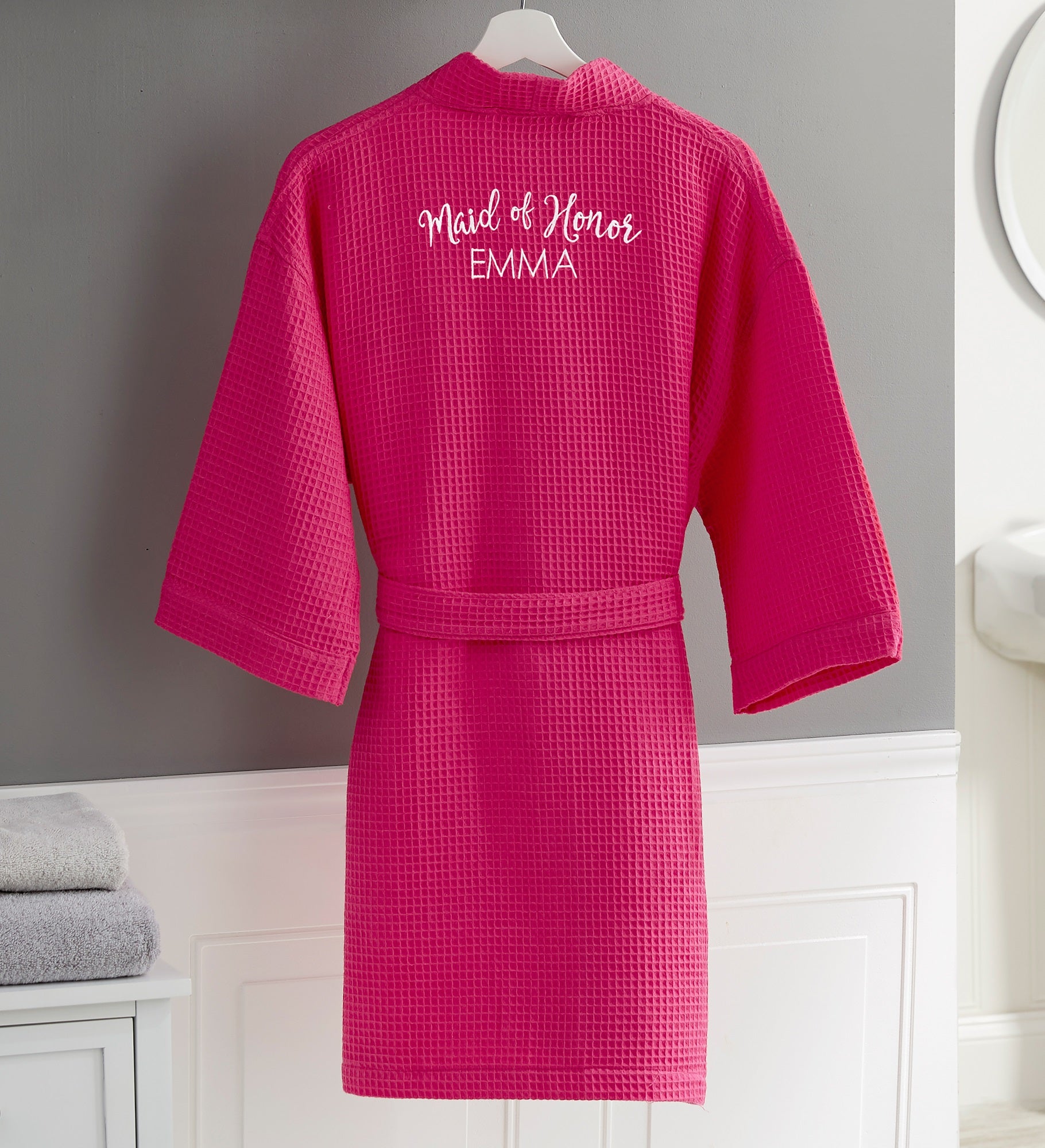 Bridal Party Embroidered Waffle Weave Kimono Robe