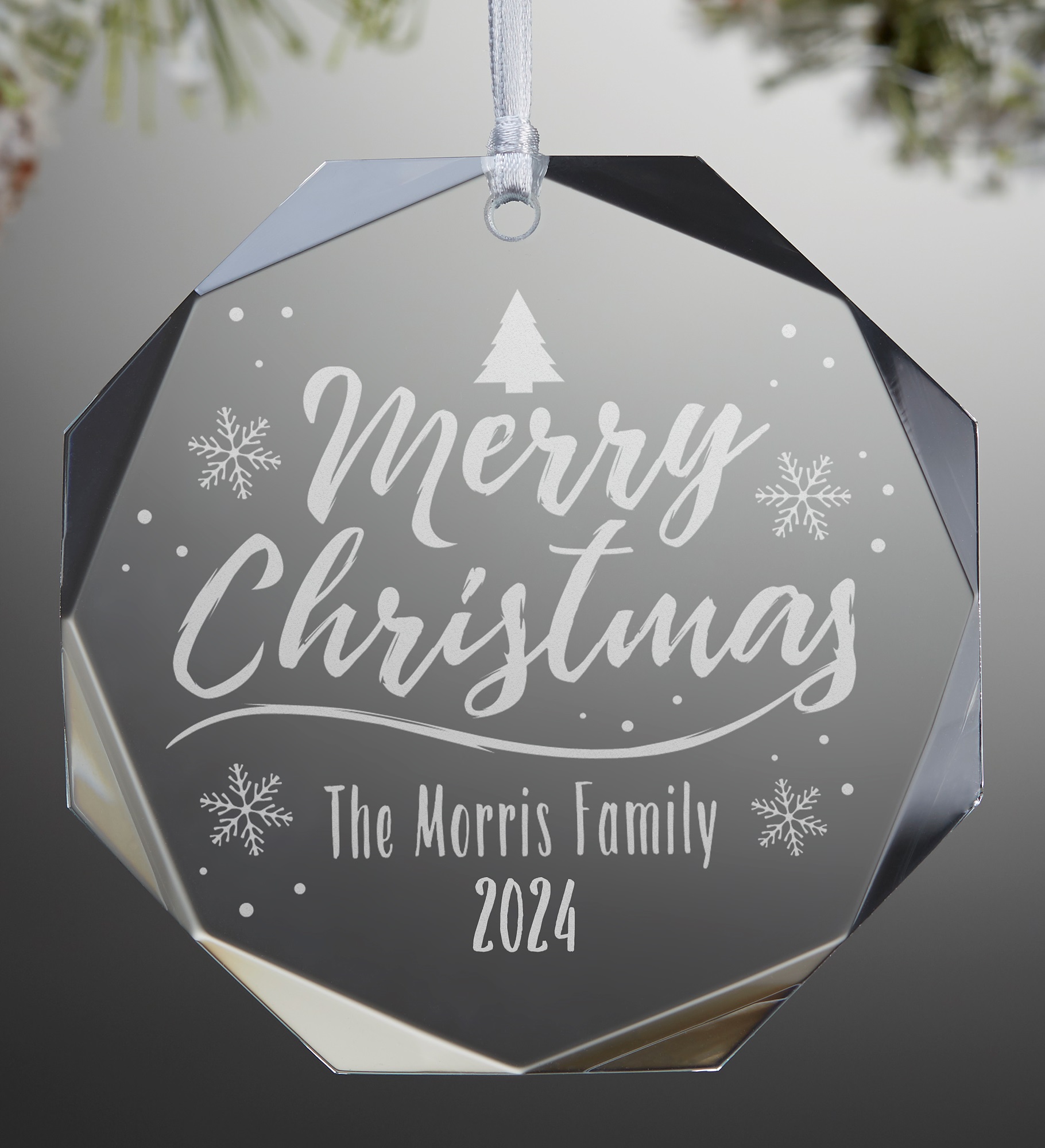 Merry Christmas Premium Octagon Engraved Ornament
