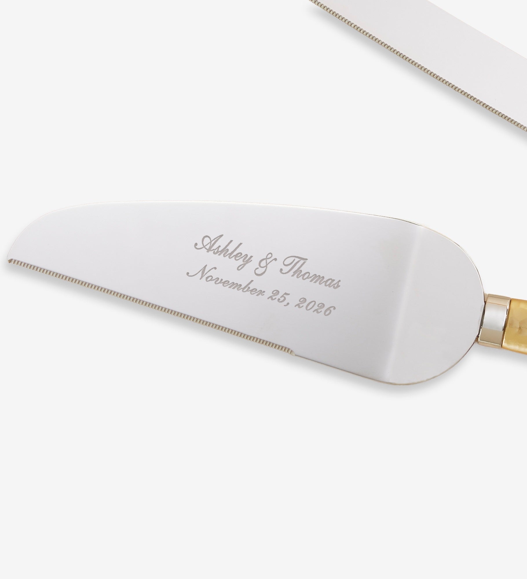 Gold Hammered Engraved Cake Knife & Server Set