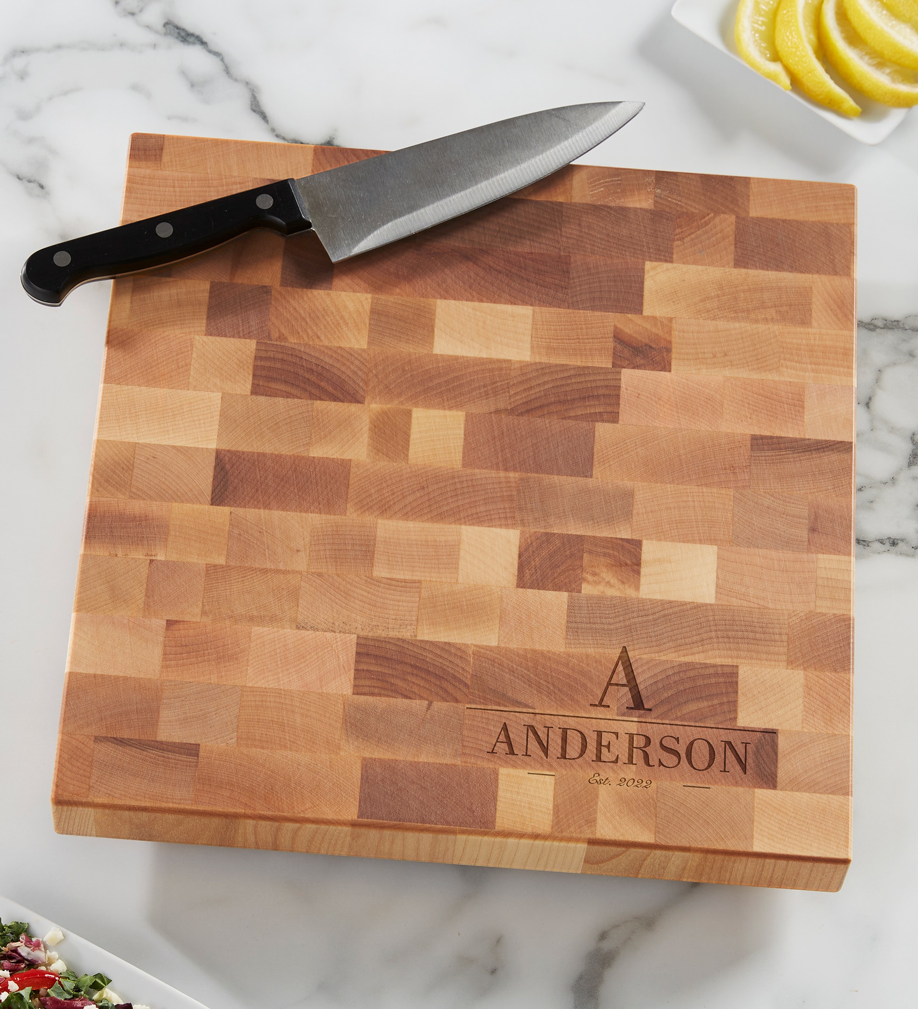 Decorative Name & Initial Personalized Butcher Block Cutting Board