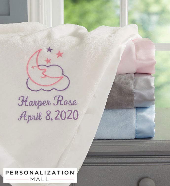 Personalized Moon & Stars Baby Blanket