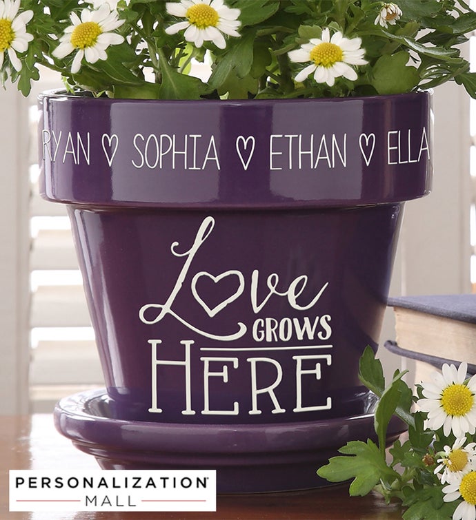 Personalized Love Grows Here Flower Pot