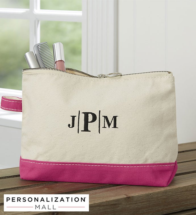 Embroidered Canvas Makeup Bag