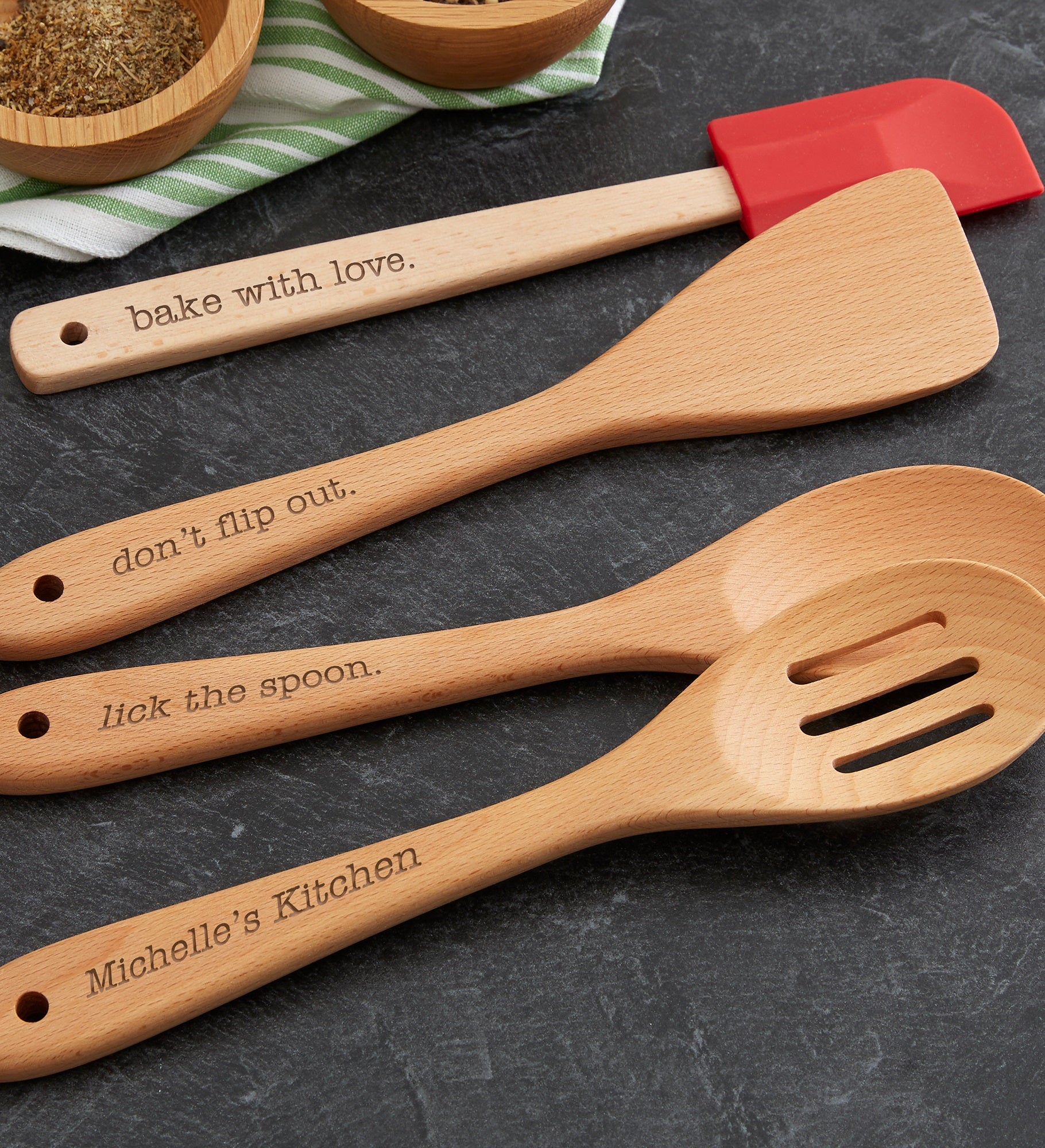 Kitchen Expressions Personalized Beechwood Utensils  4pc Set