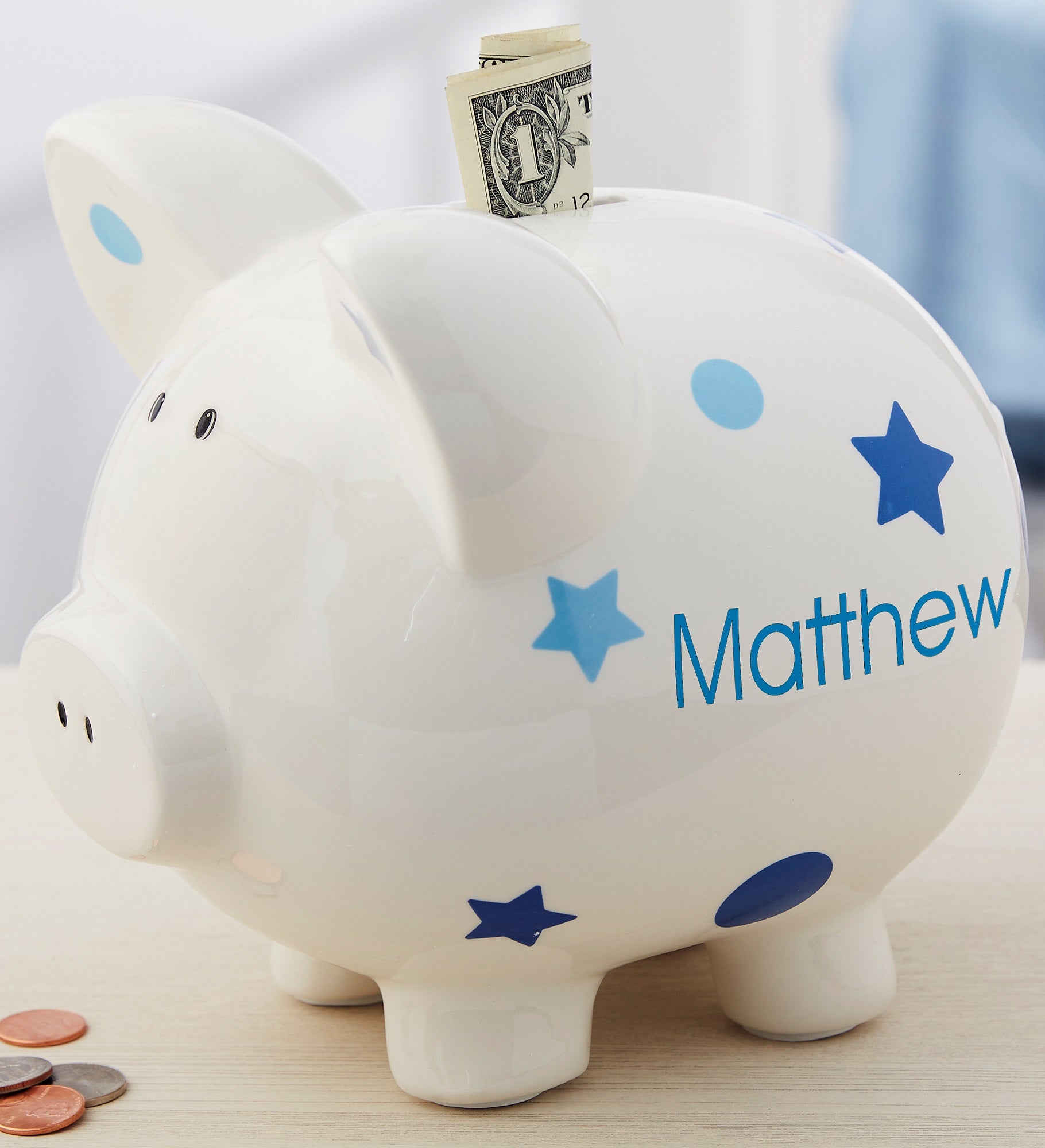 Baby Boy Polka Dots & Stars Personalized Piggy Bank