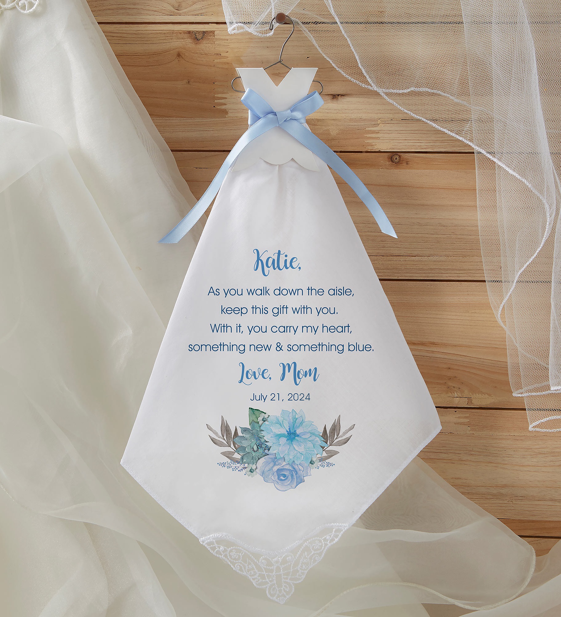 Bride's New & Blue Personalized Wedding Handkerchief