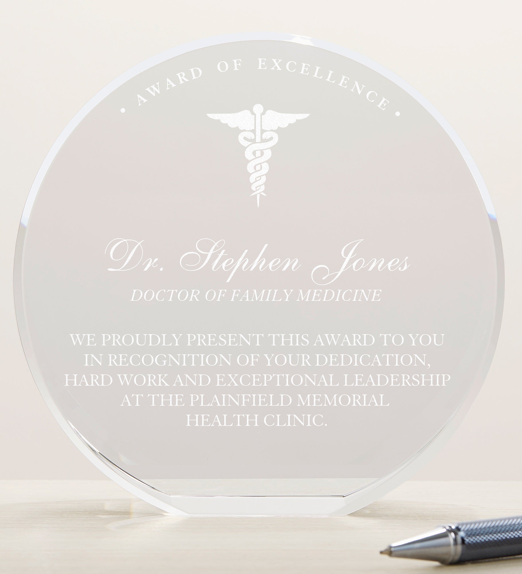 Medical Profession Round Crystal Personalized Award