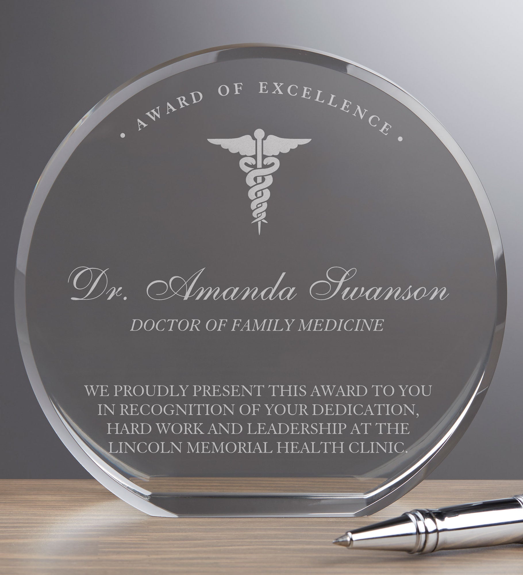 Medical Profession Round Crystal Personalized Award
