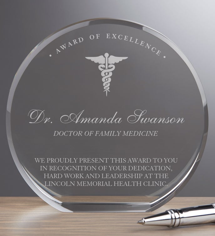 Medical Profession Round Crystal Personalized Award