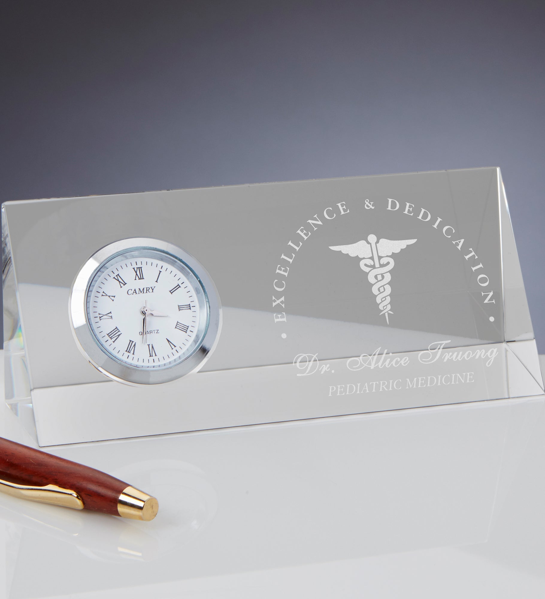Medical Profession Personalized Crystal Desk Clock Name Plate