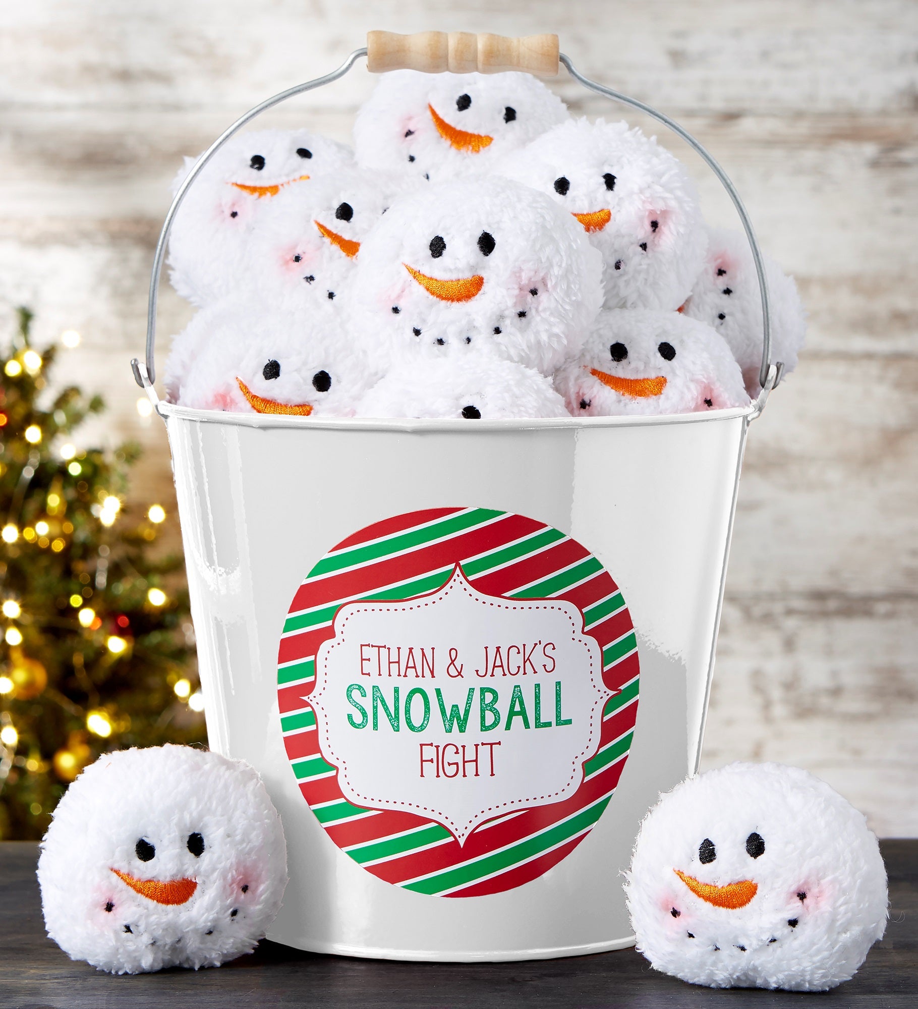 Snowball Fight Personalized Metal Bucket