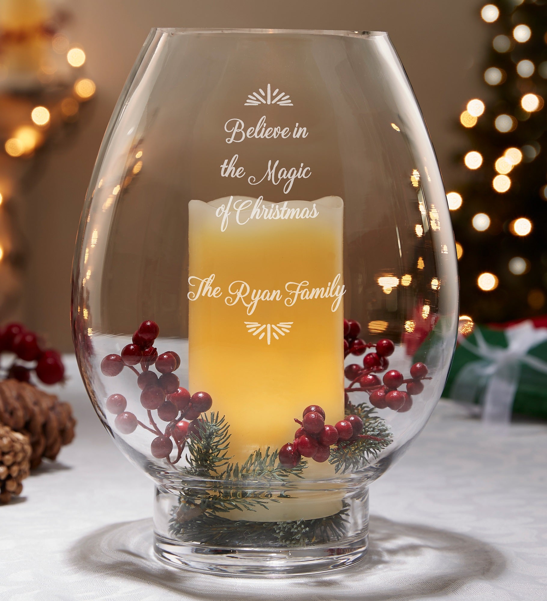 Holiday Message Engraved Hurricane Candle Holder