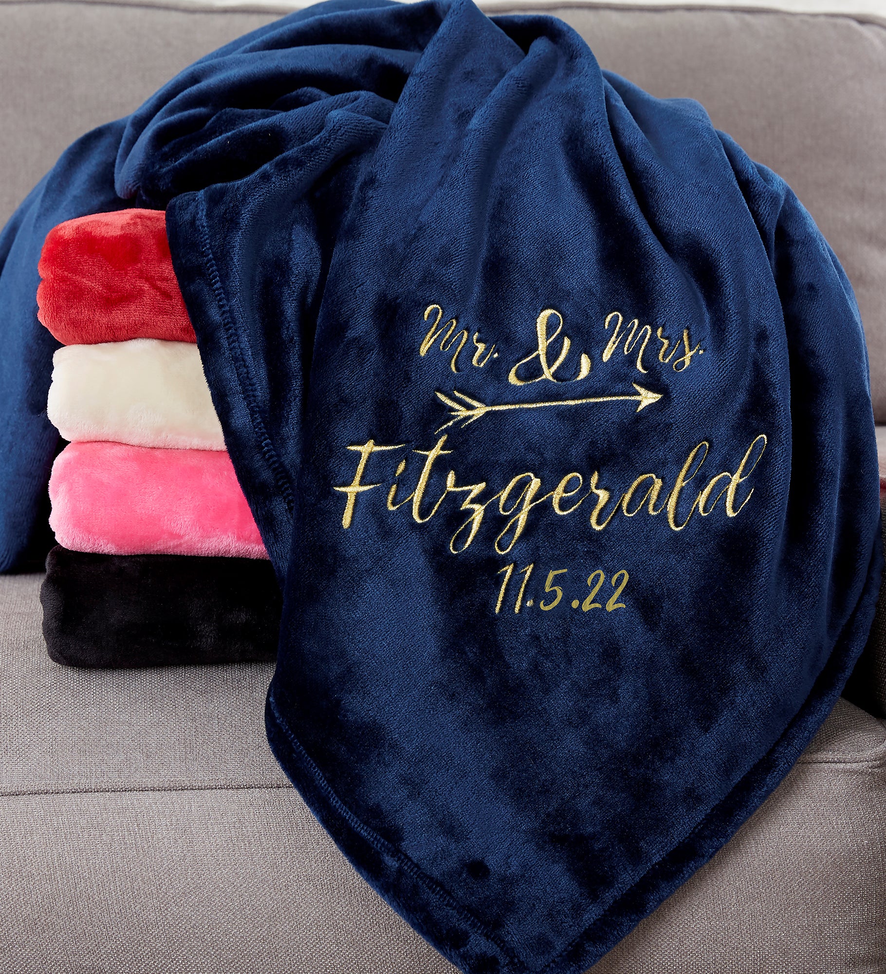Sparkling Love Custom Embroidered Wedding Fleece Blanket