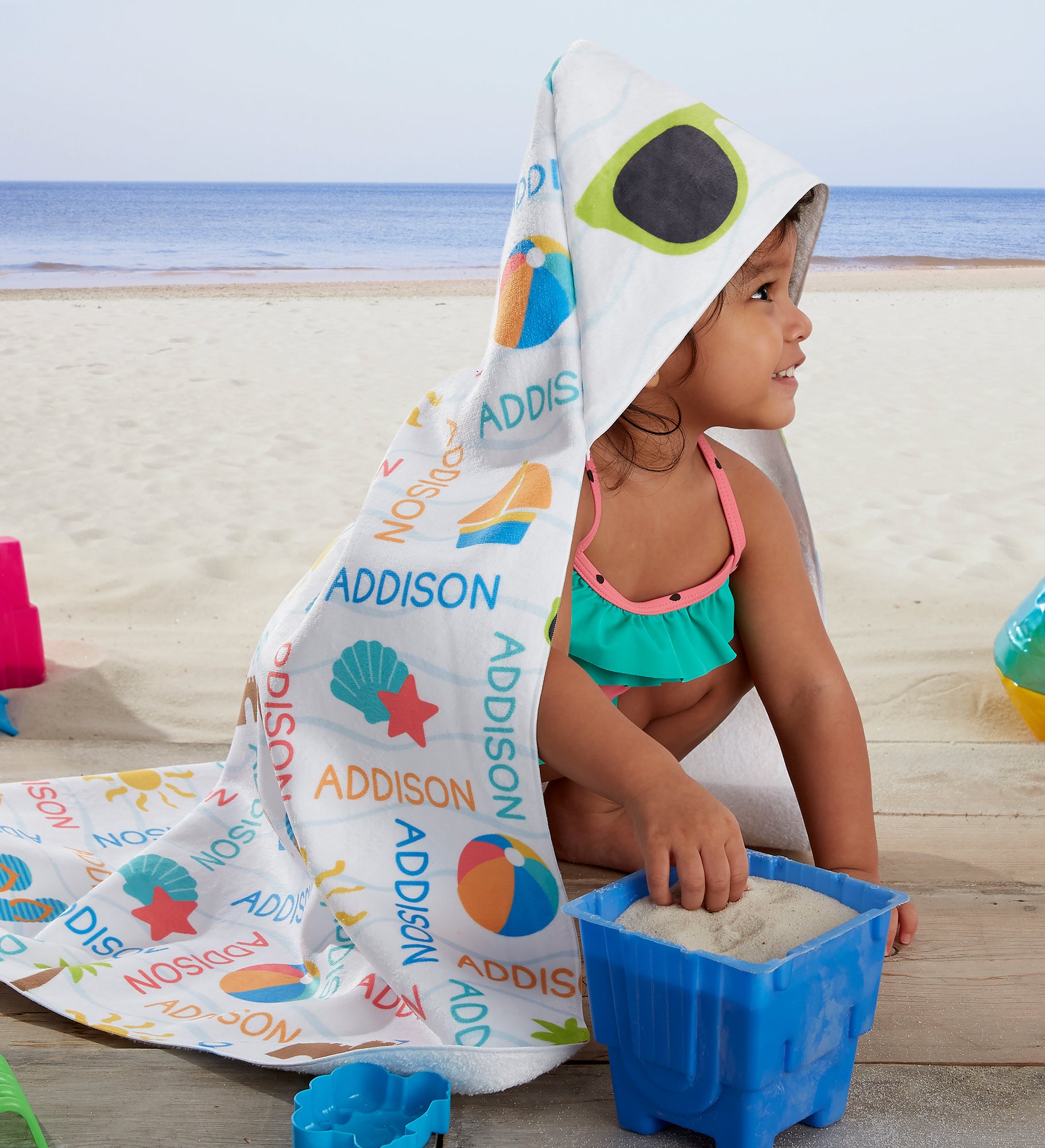 Beach Fun! Personalized Baby Hooded Beach & Pool Towel