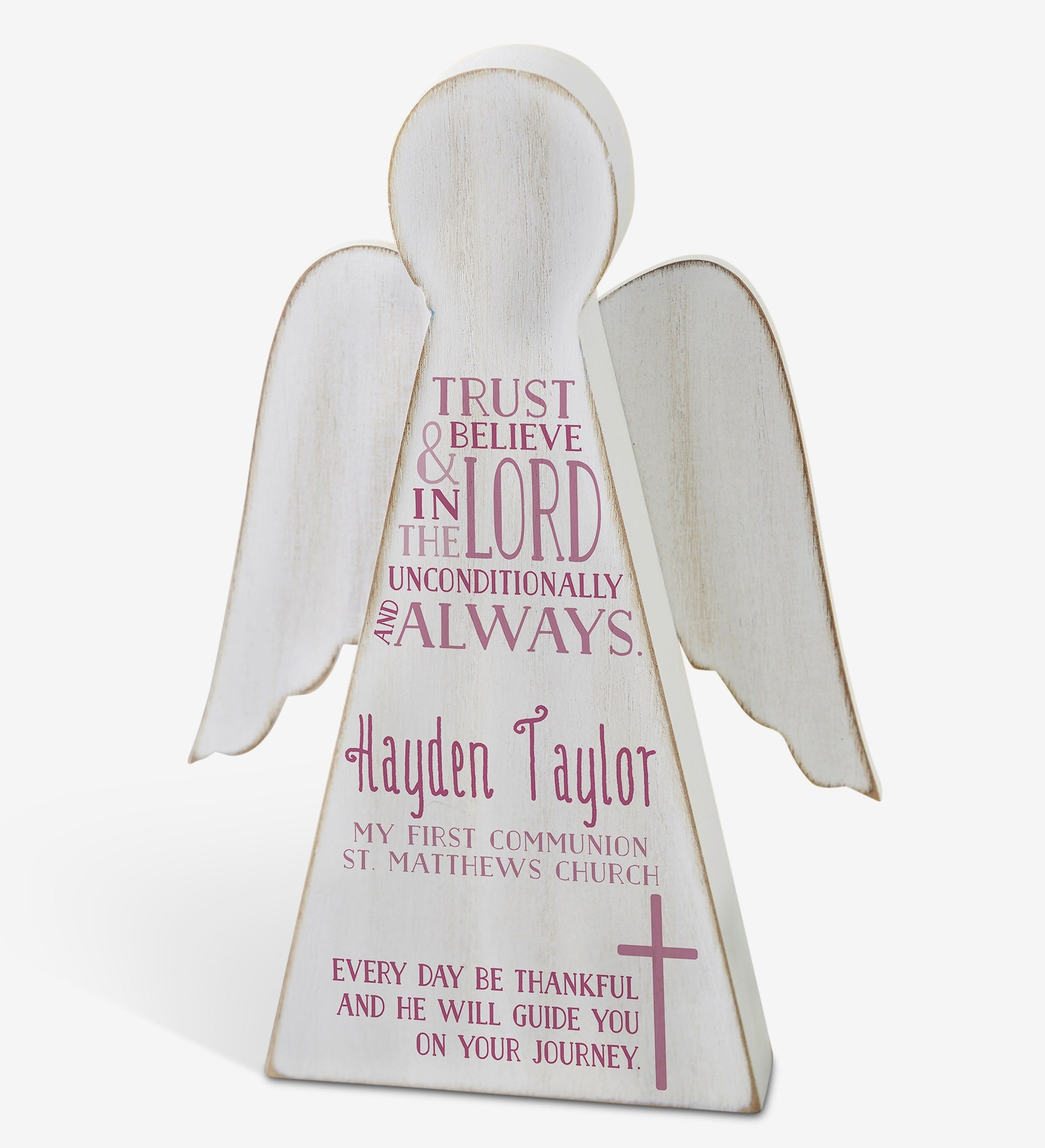 First Communion Personalized Wood Angel