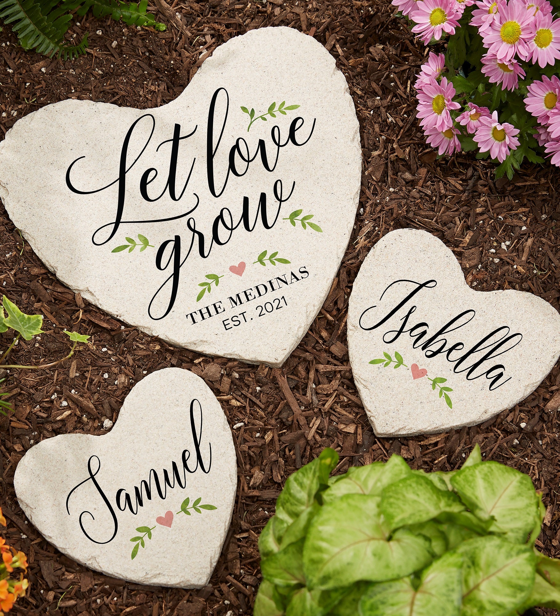 Let Love Grow Personalized Heart Garden Stones