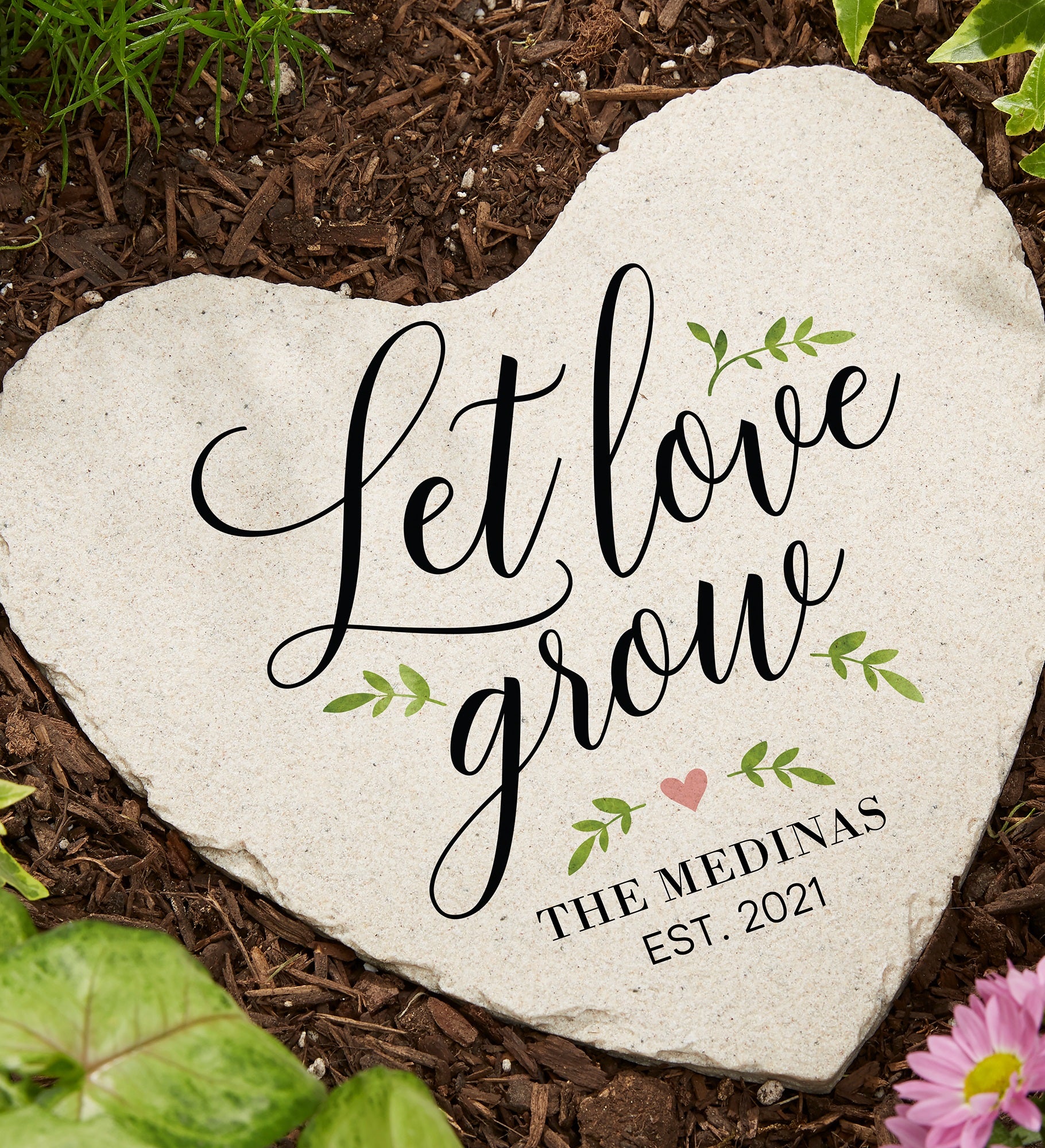 Let Love Grow Personalized Heart Garden Stones