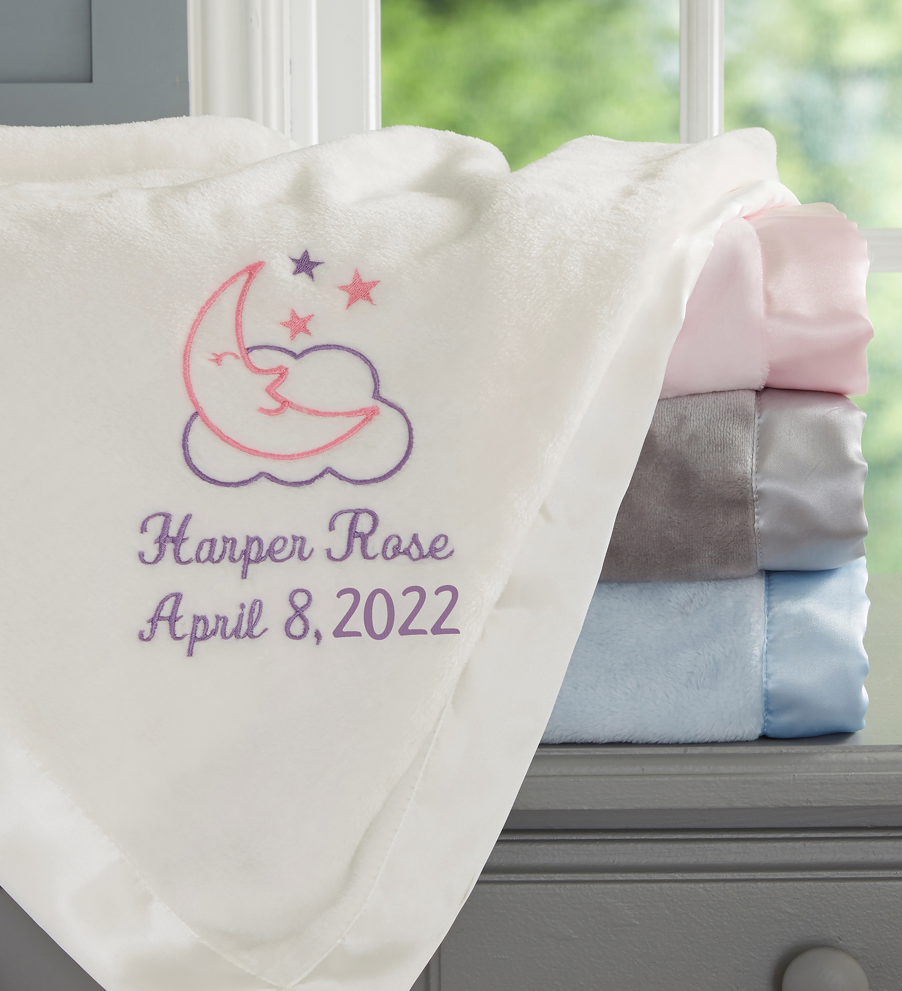 Moon & Stars Personalized Baby Girl Blanket