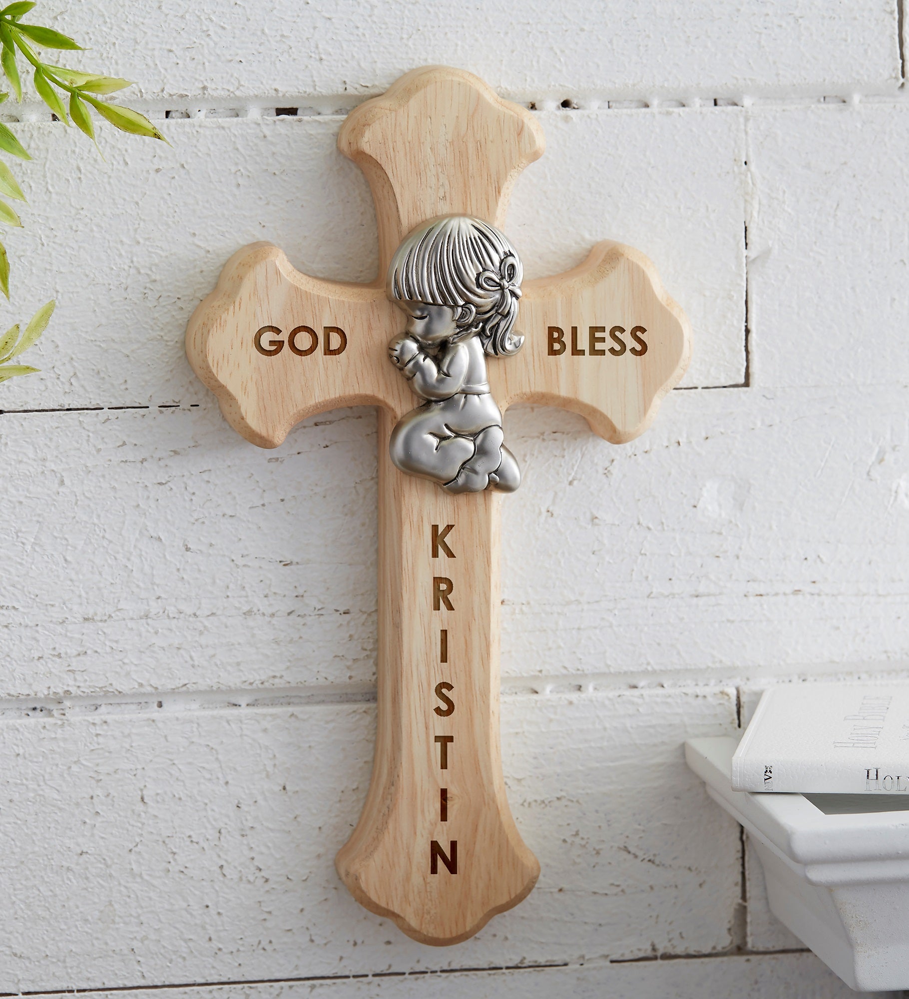 Prayerful Girl Personalized Wood Cross