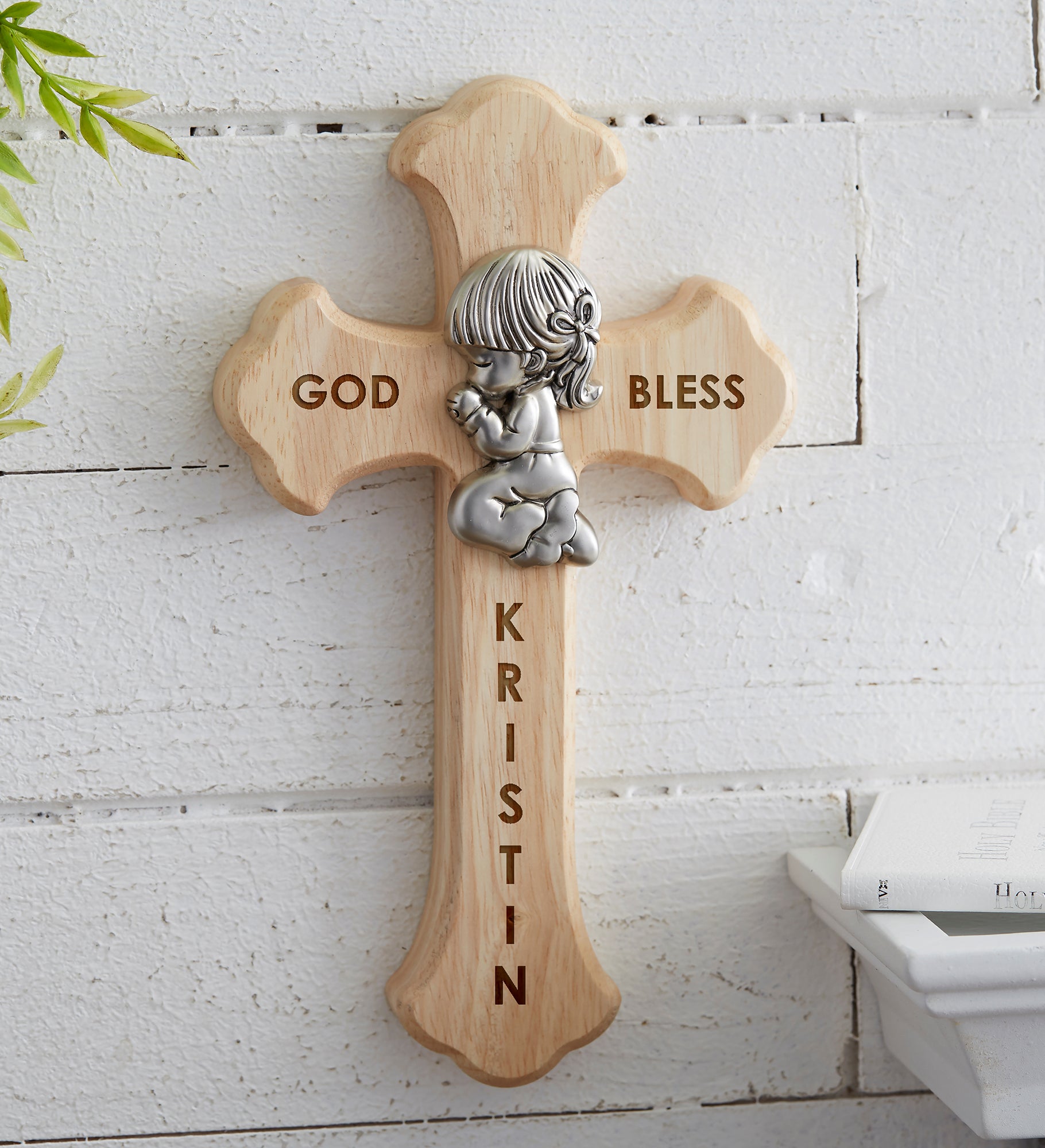 Prayerful Girl Personalized Wood Cross 