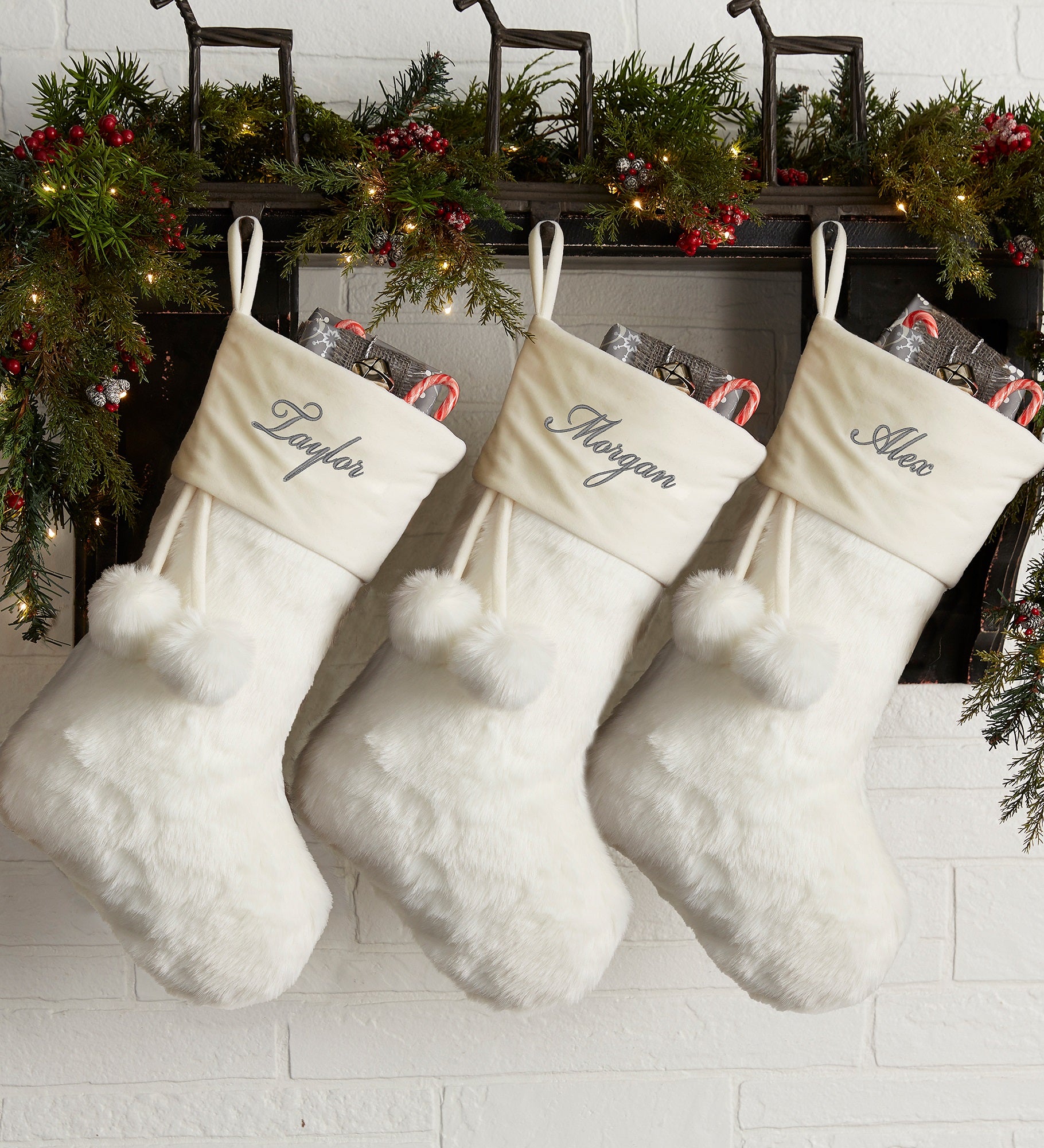 Embroidered Faux Fur Christmas Stockings