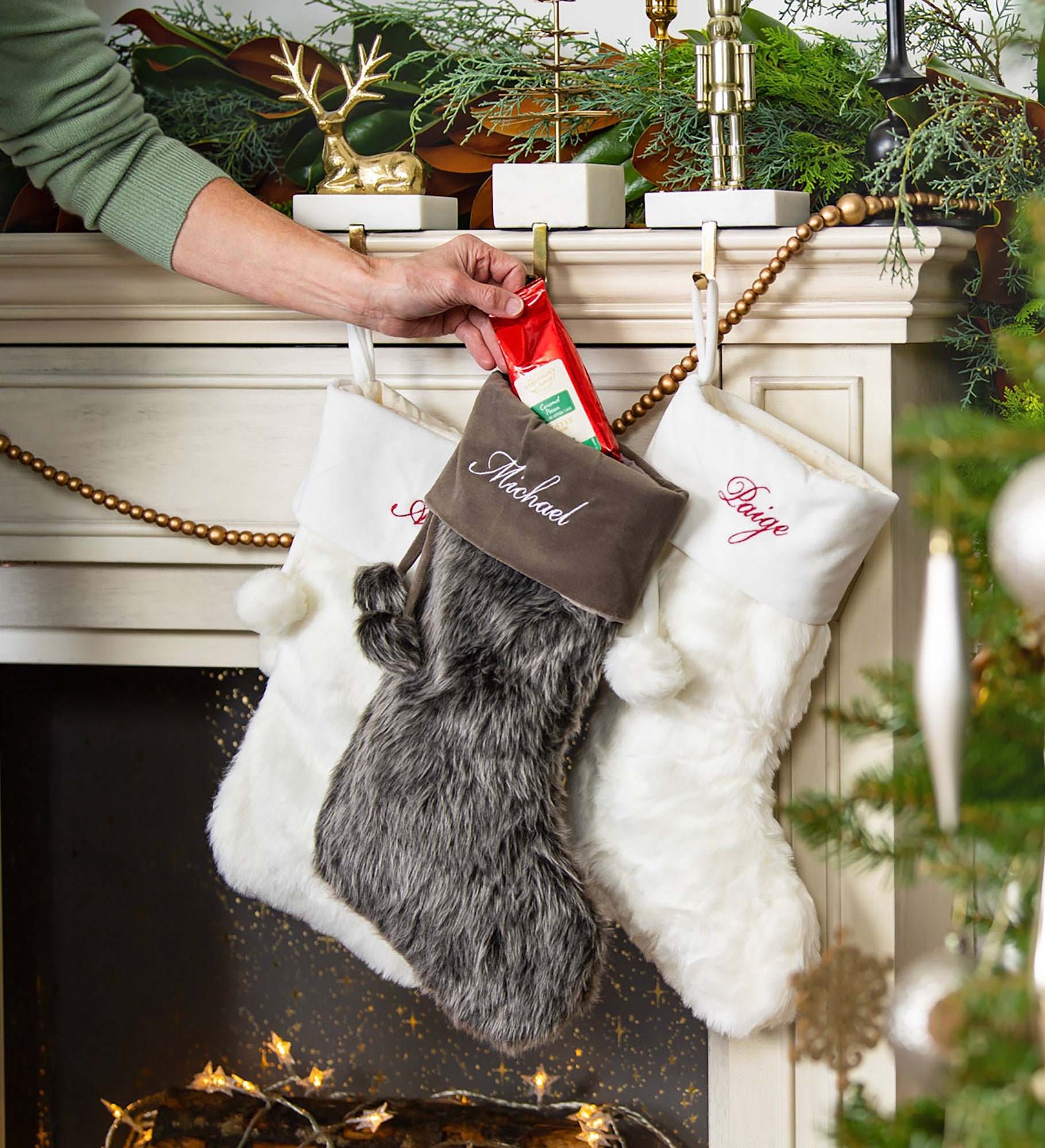 Embroidered Faux Fur Christmas Stockings