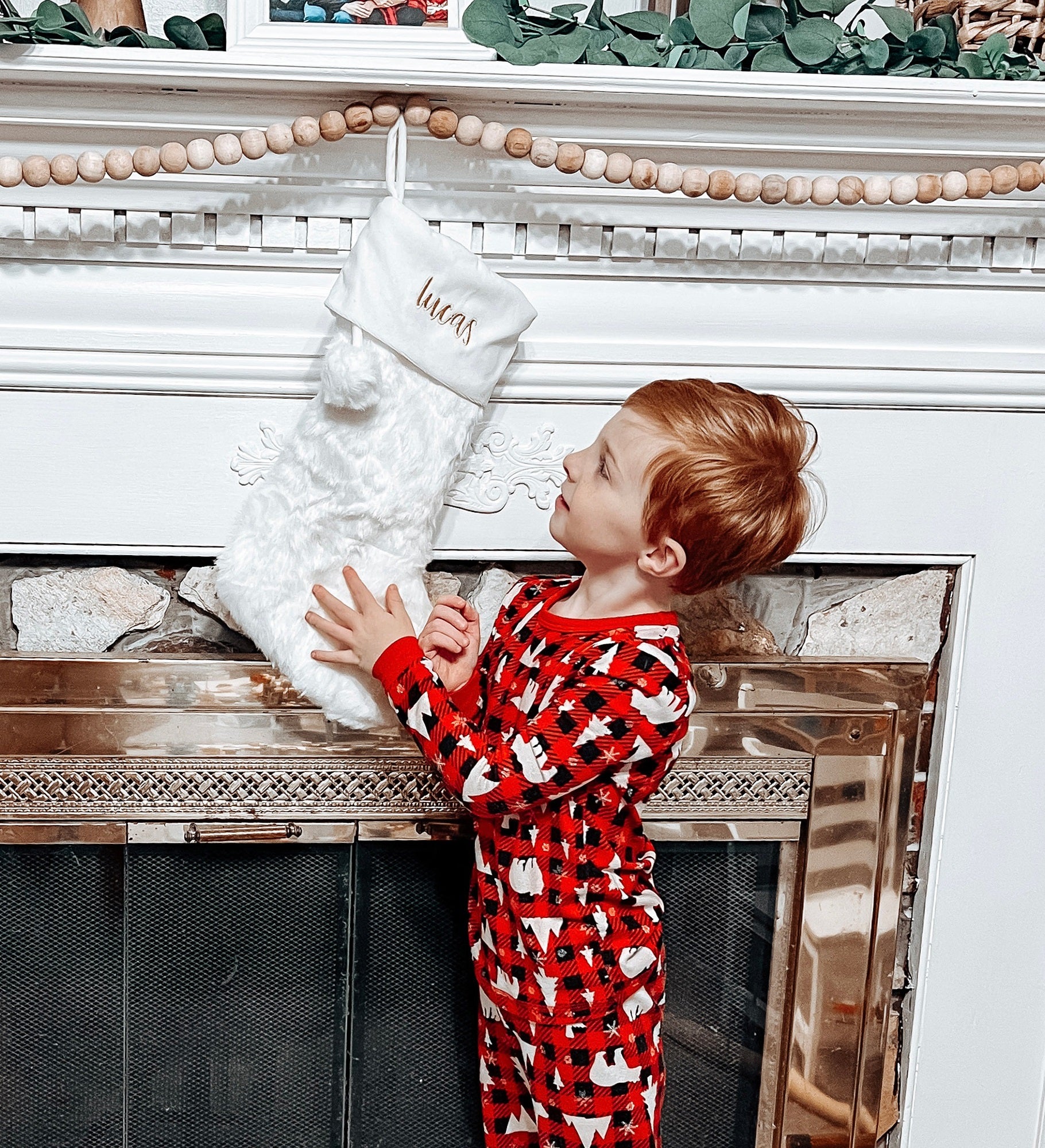 Embroidered Faux Fur Christmas Stockings