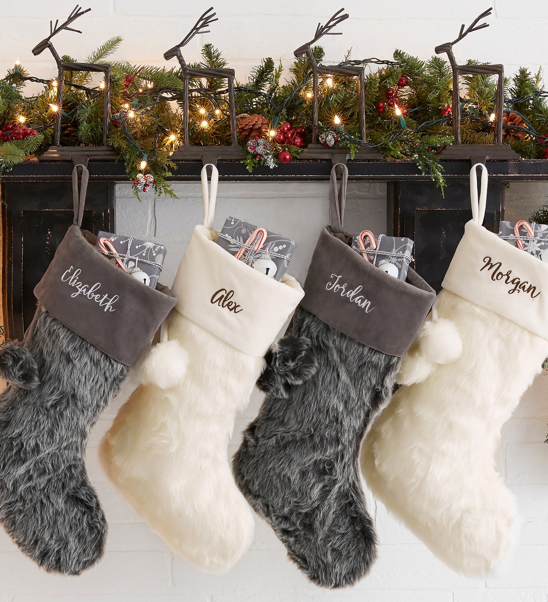 Embroidered Faux Fur Christmas Stockings