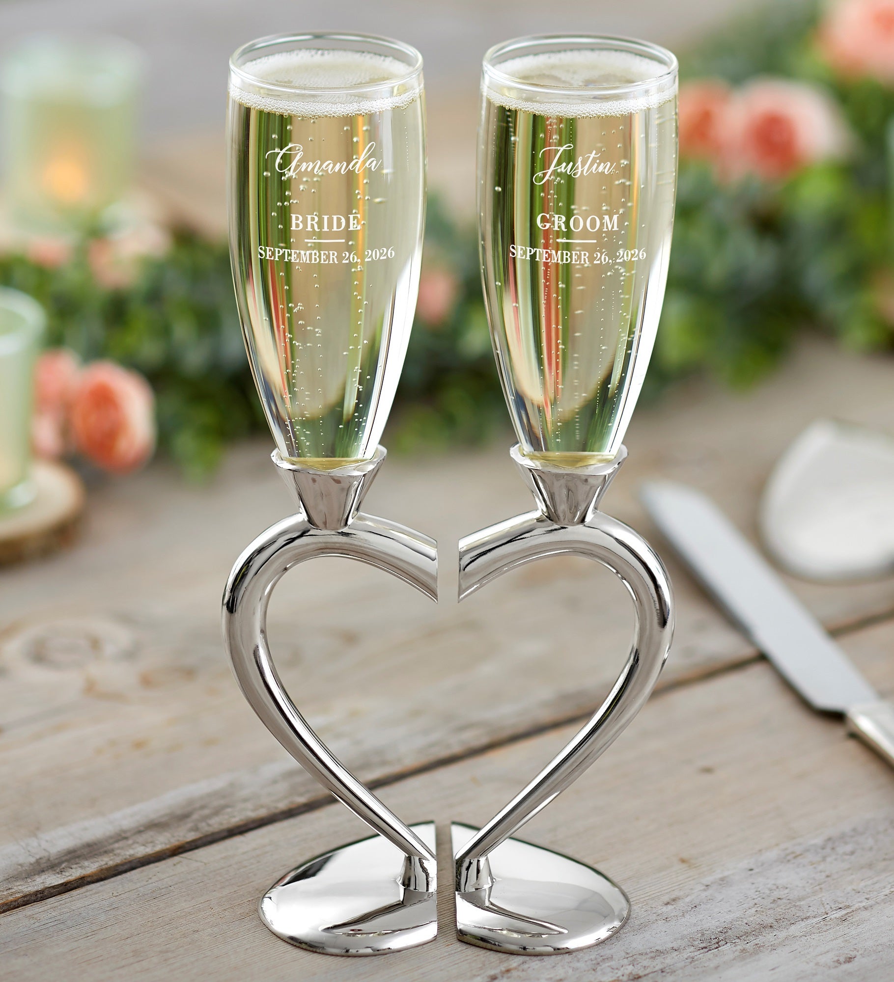 Connected Hearts Personalized Wedding Flute Set