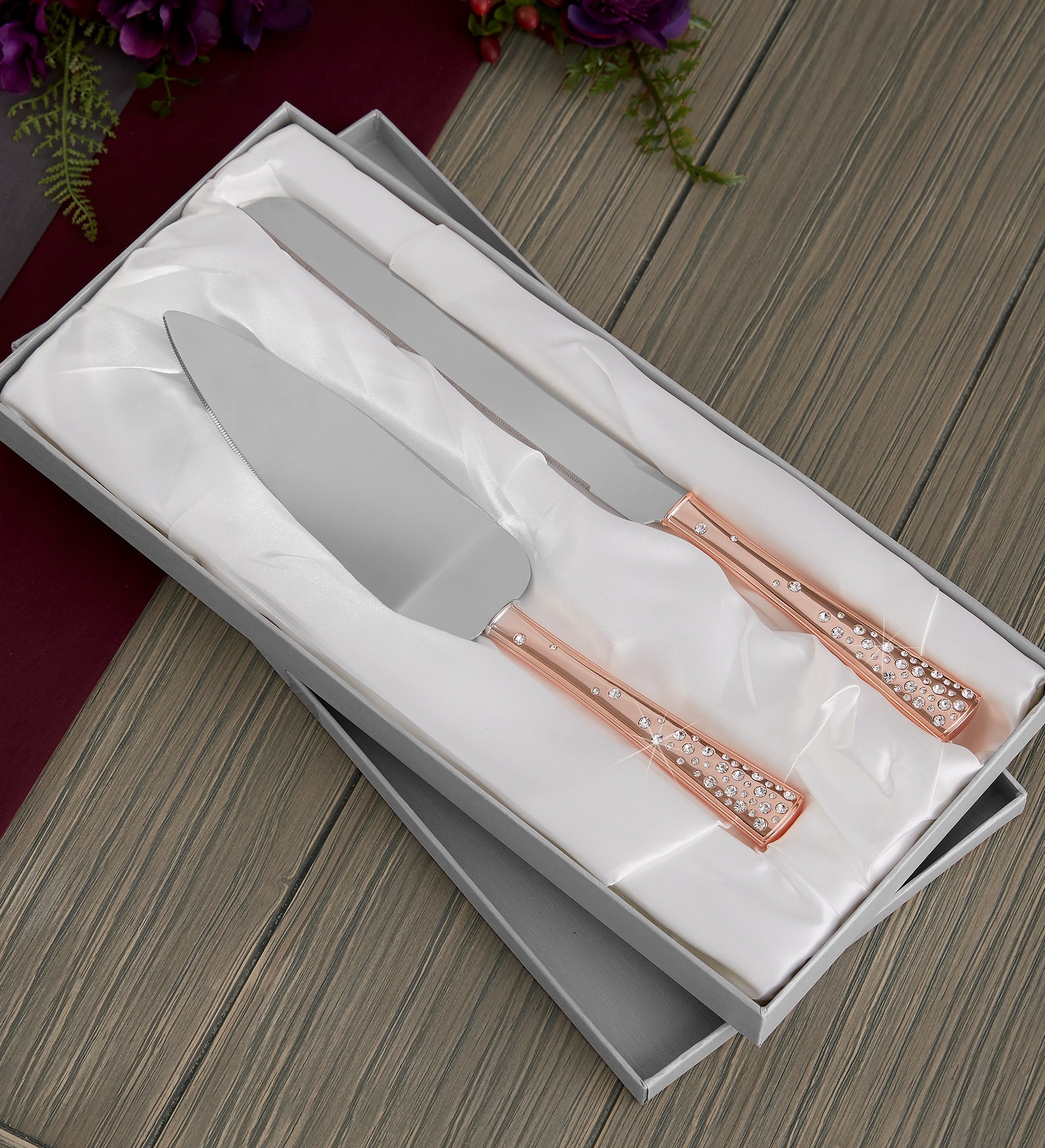 Rose Gold Engraved Cake Knife & Server Set