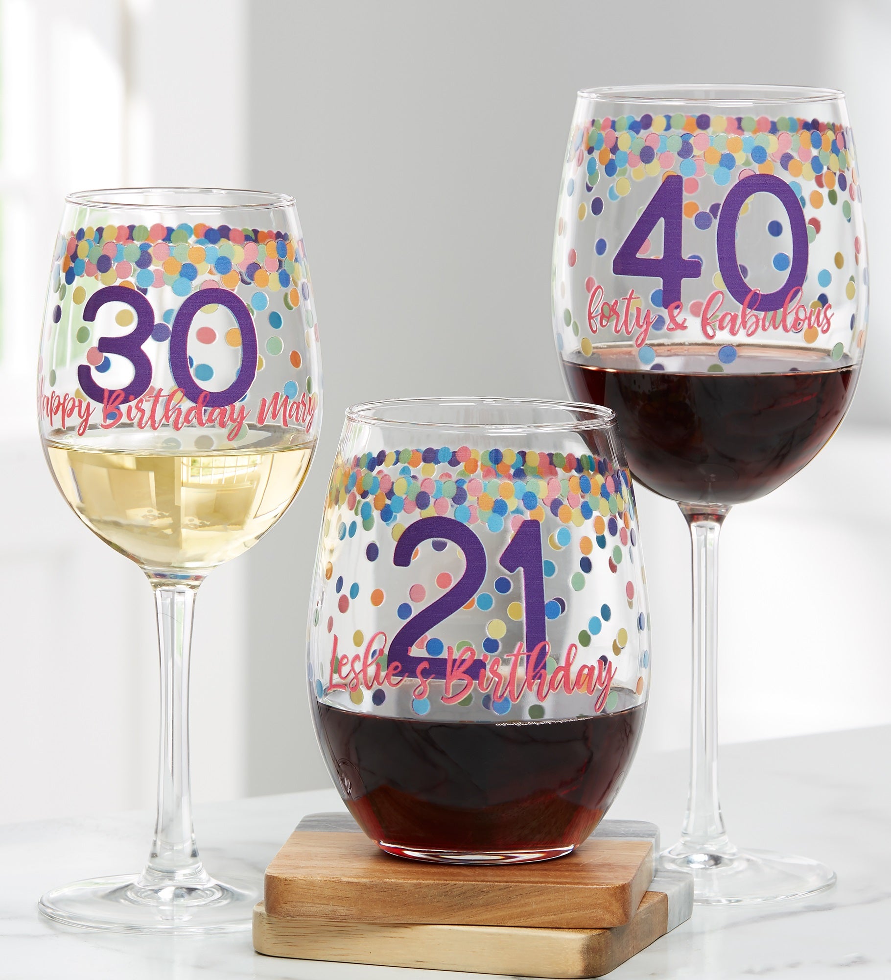 Confetti Cheers Personalized Birthday Wine Glass Collection