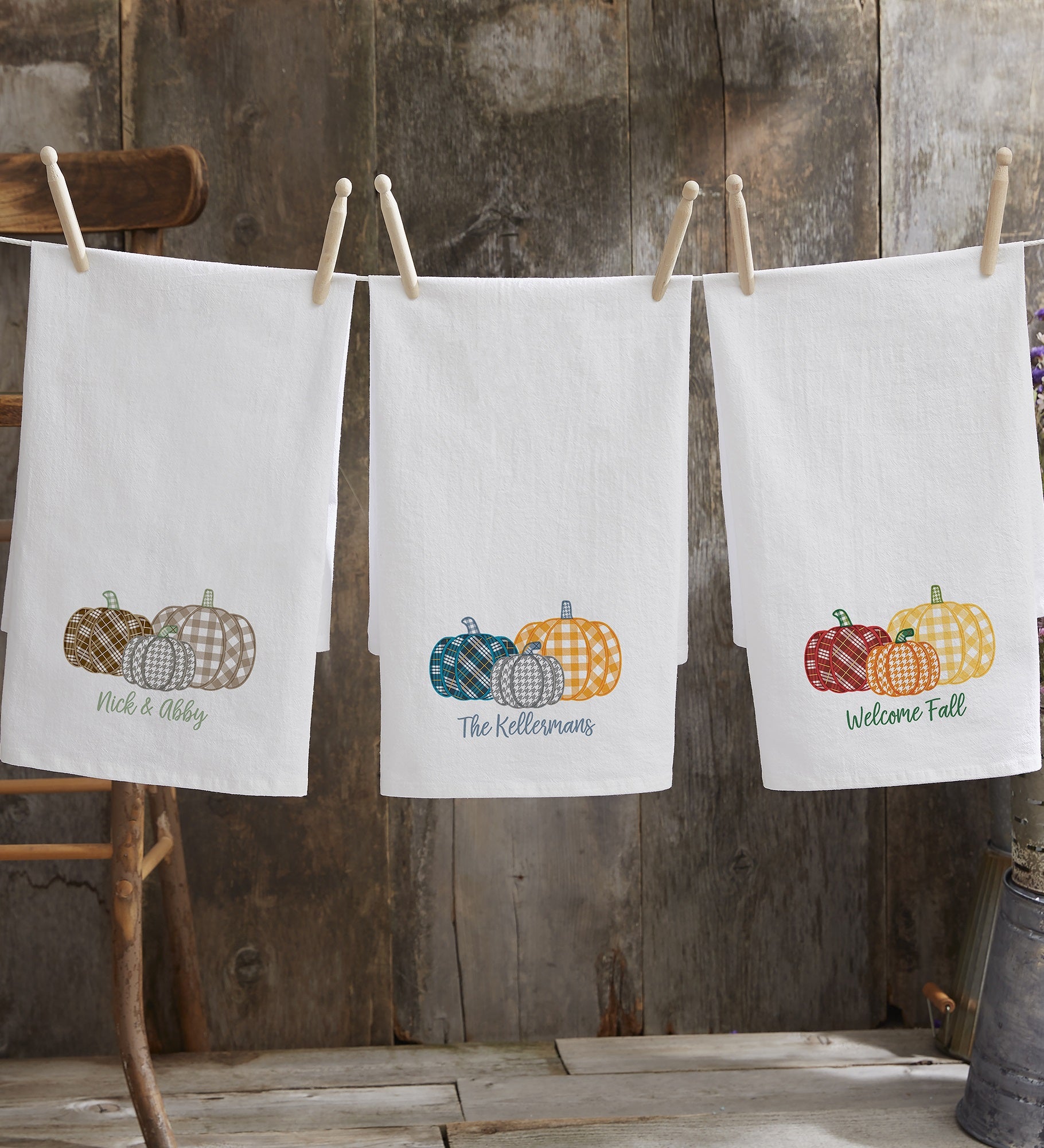 Plaid Pumpkin Personalized Flour Sack Towel