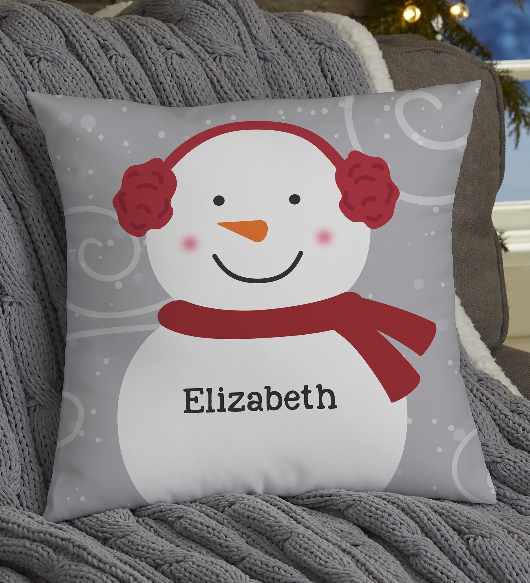 Snowman Family Personalized Throw Pillow