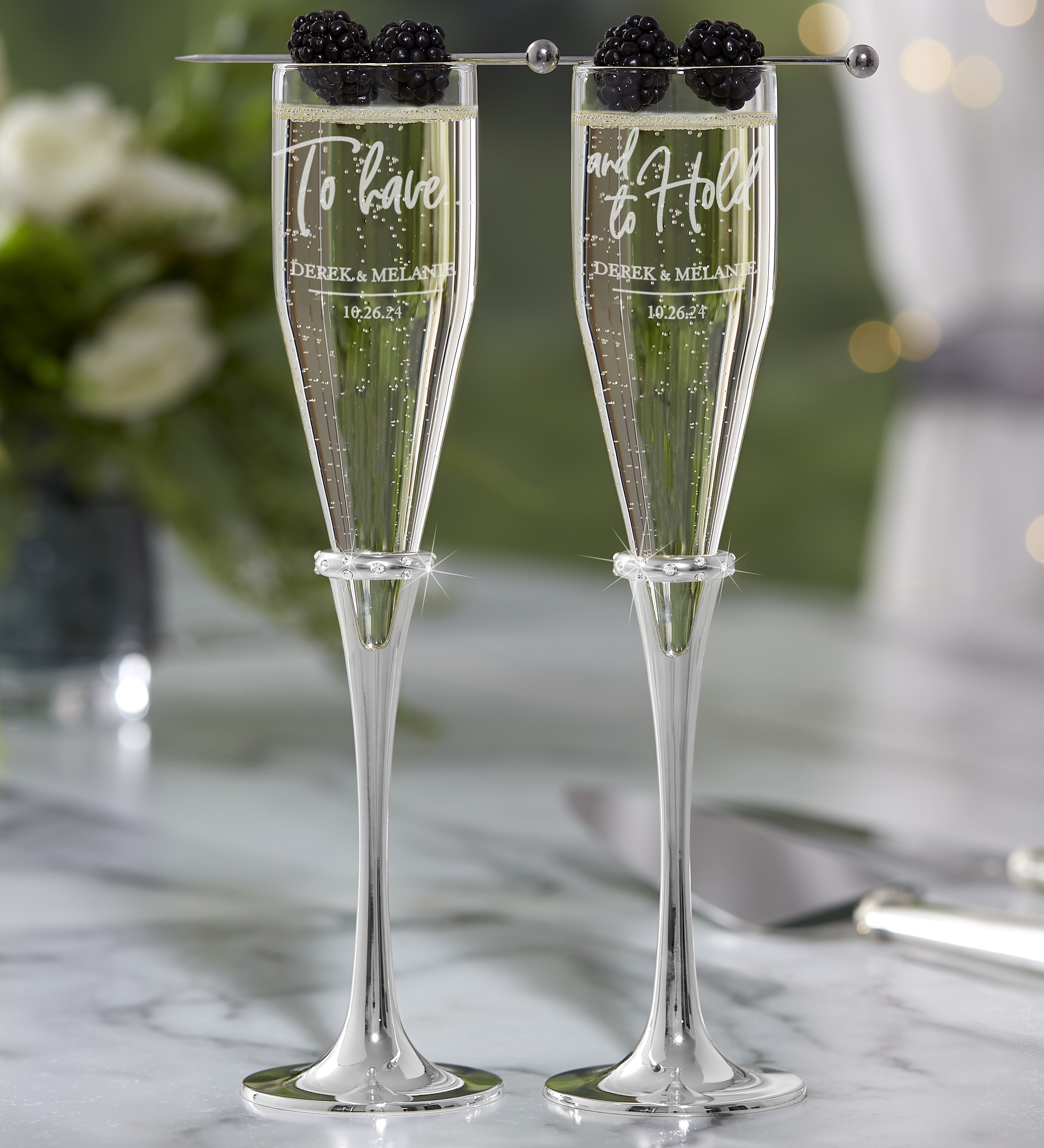 Lenox® Devotion To Have & To Hold Engraved Wedding Champagne Flute Set