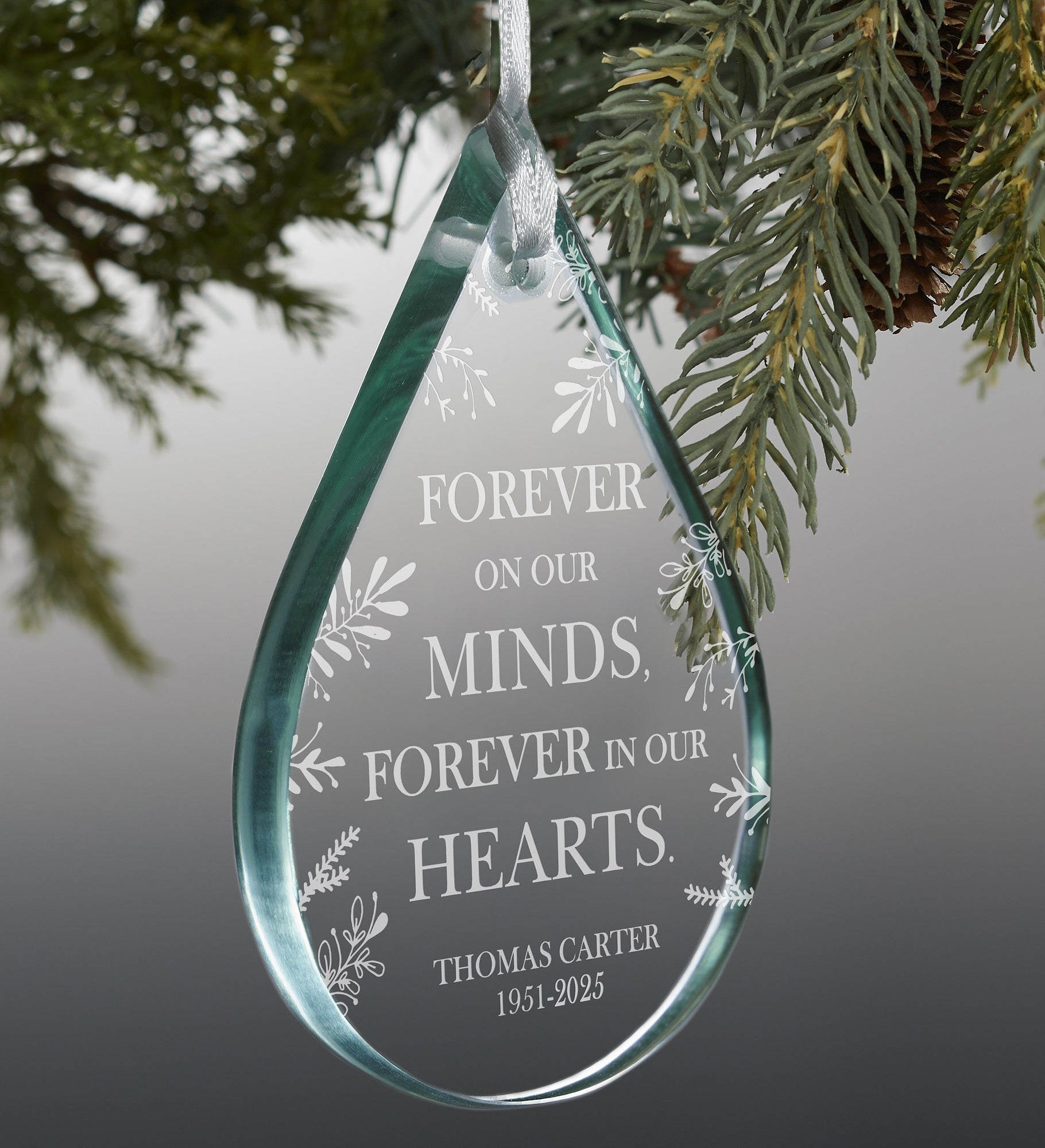 Memorial Teardrop Engraved Glass Ornament