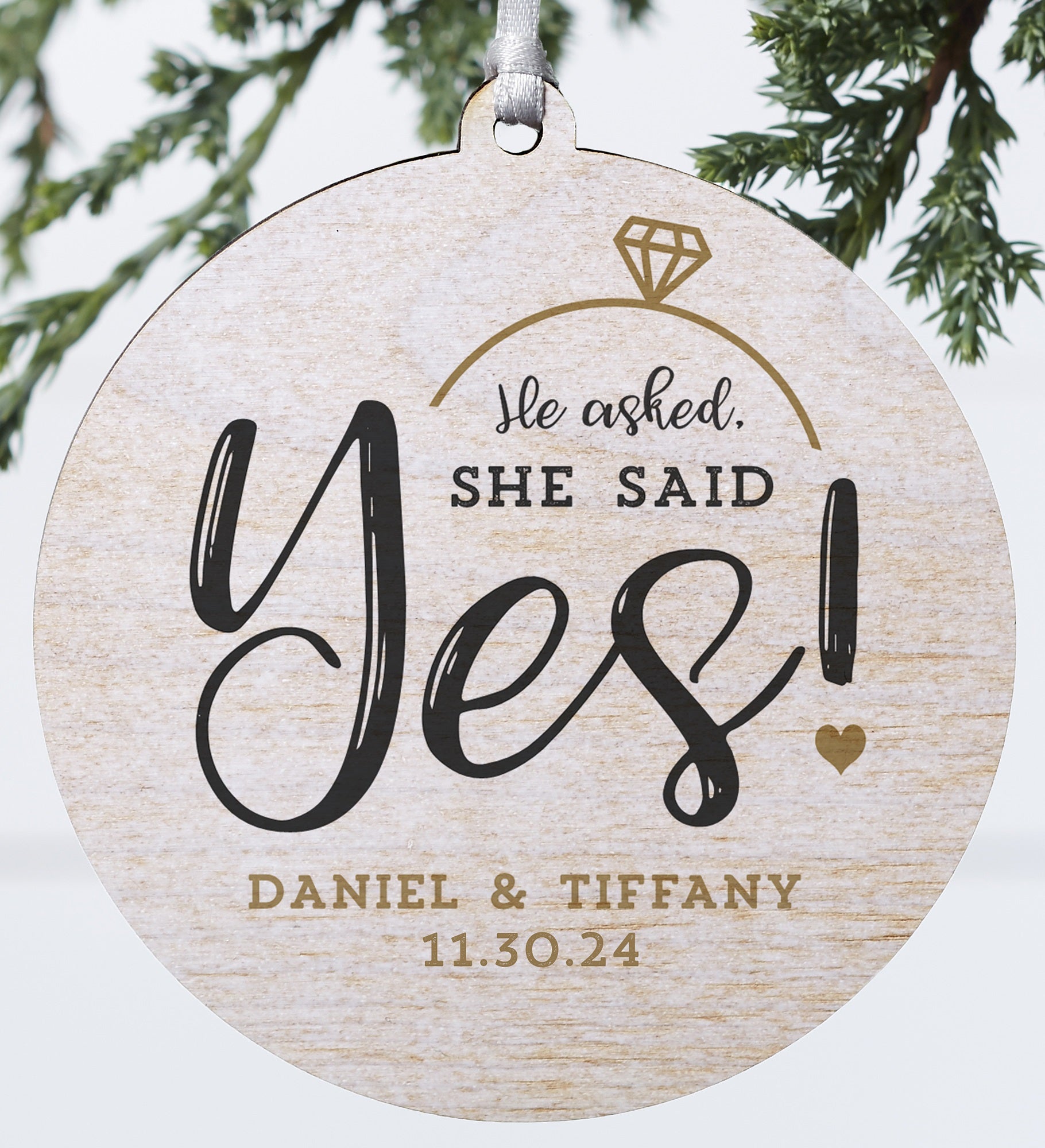 He Asked, She Said Yes! Personalized Engagement Ornament