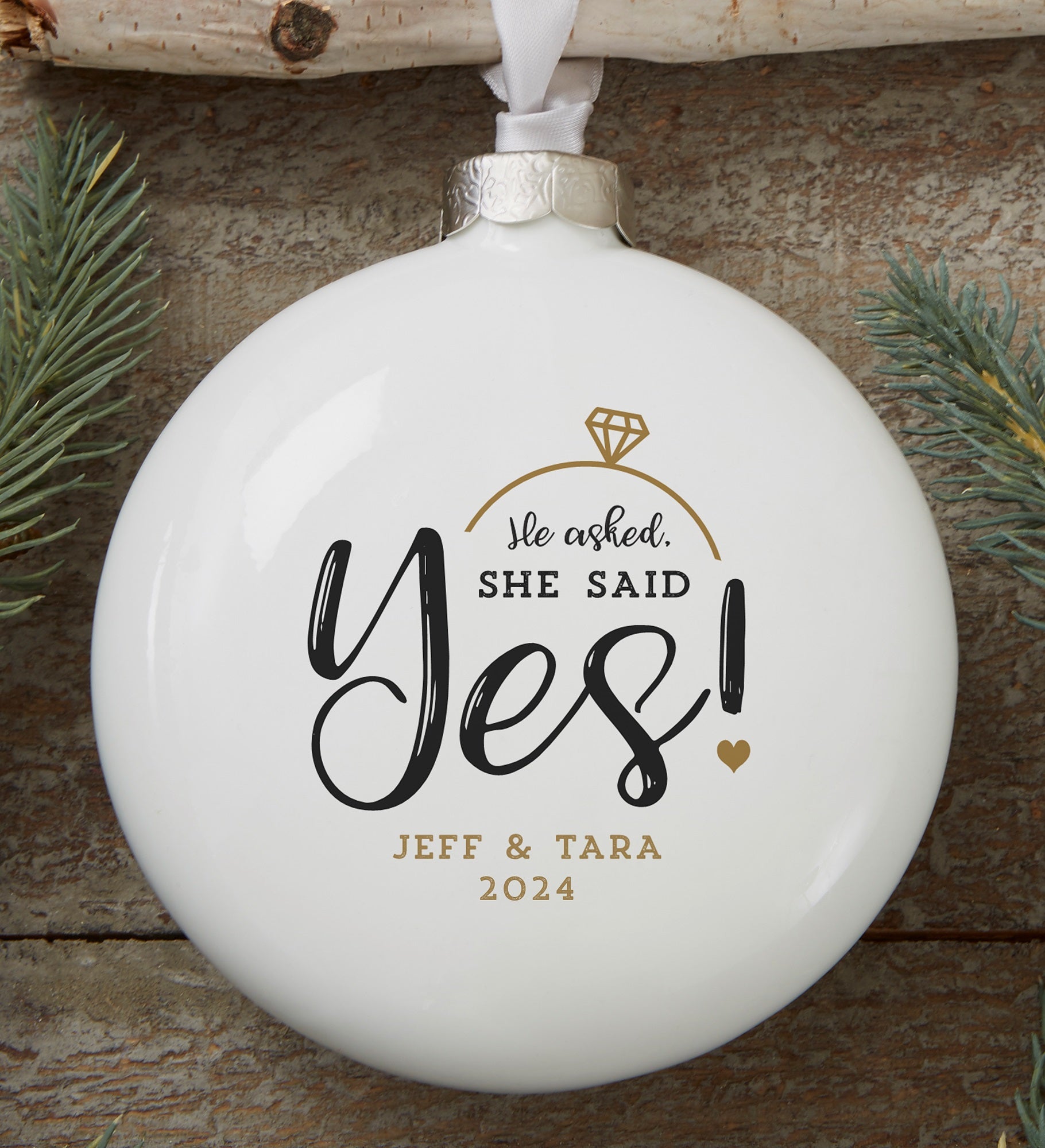 He Asked, She Said Yes! Personalized Engagement Ornament