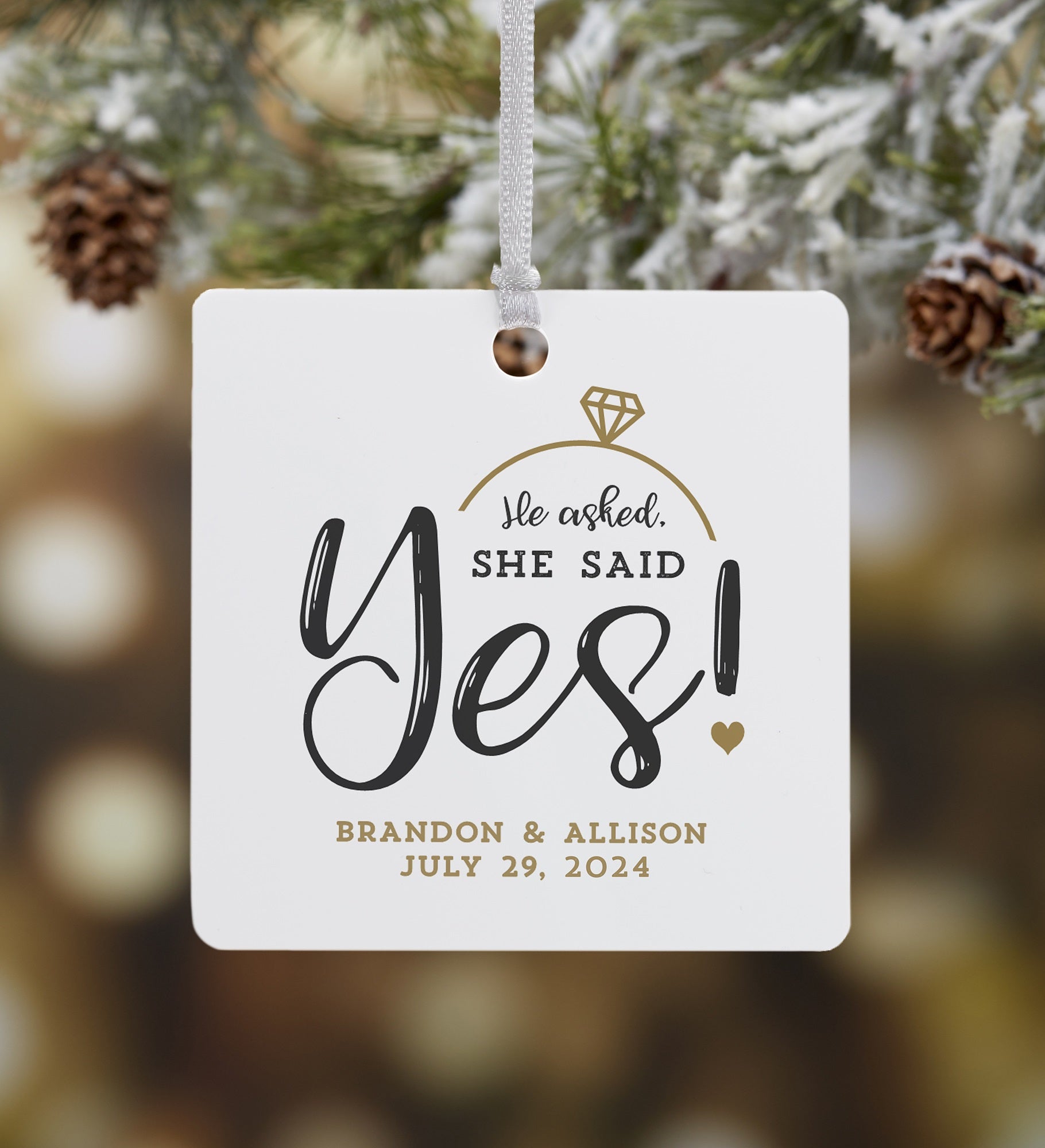 He Asked, She Said Yes! Personalized Engagement Ornament