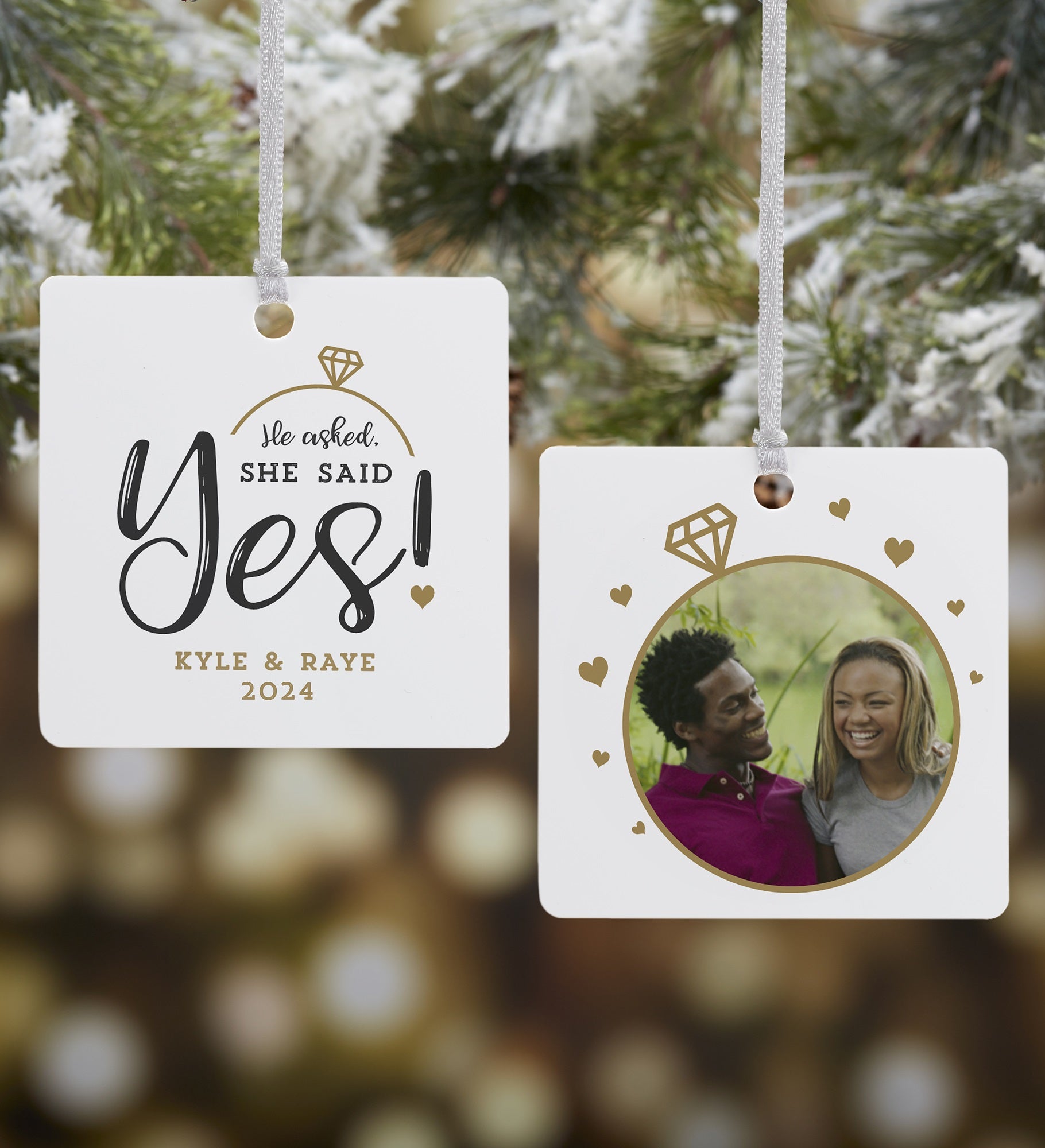 He Asked, She Said Yes! Personalized Engagement Ornament